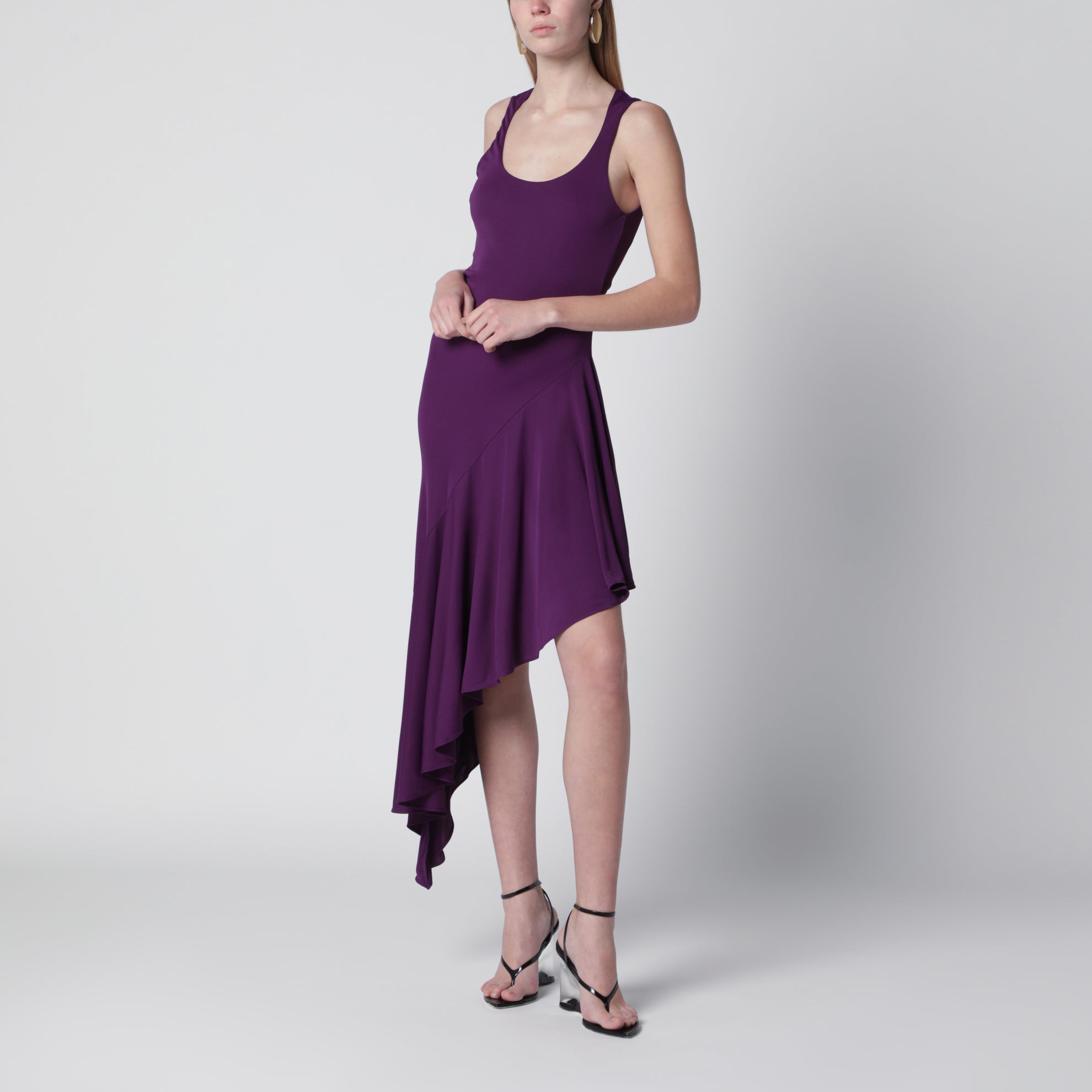 Asymmetric fluid viscose jersey dress in violet