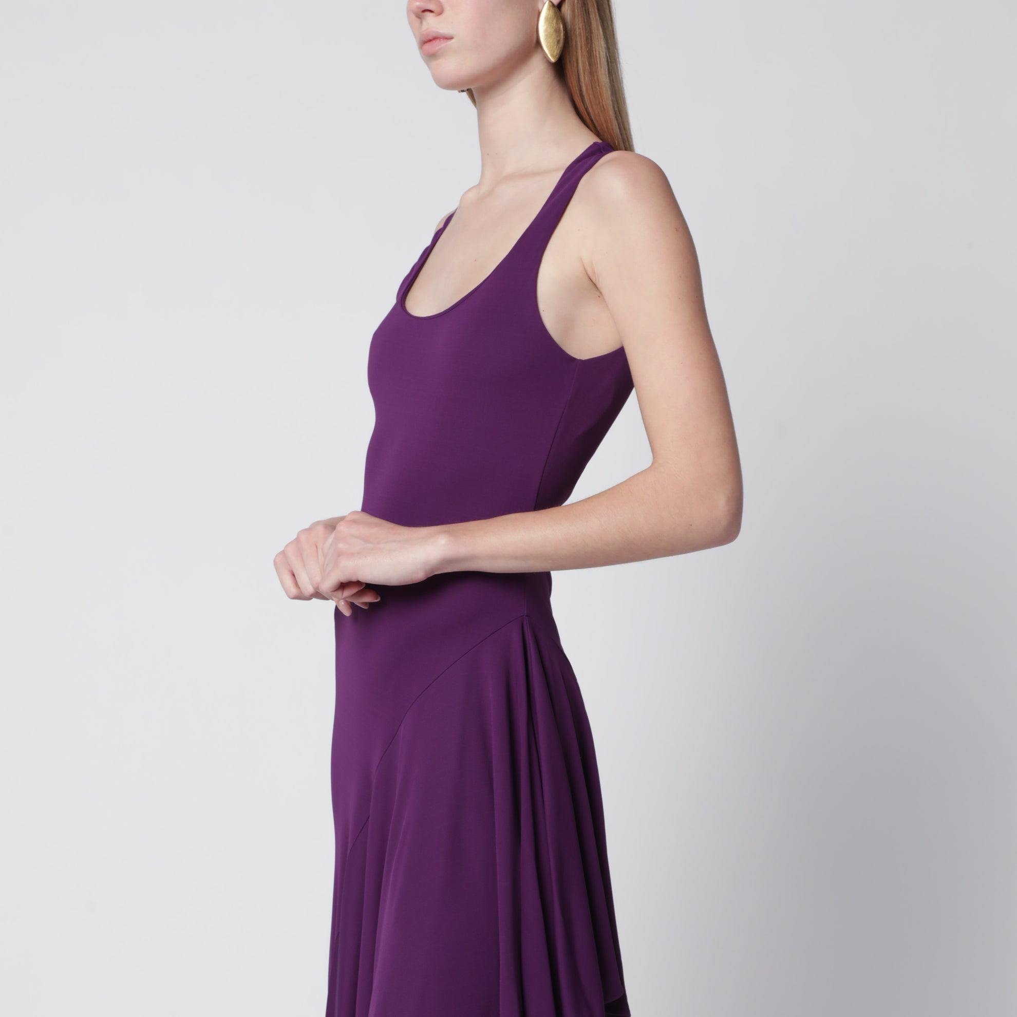 Asymmetric fluid viscose jersey dress in violet