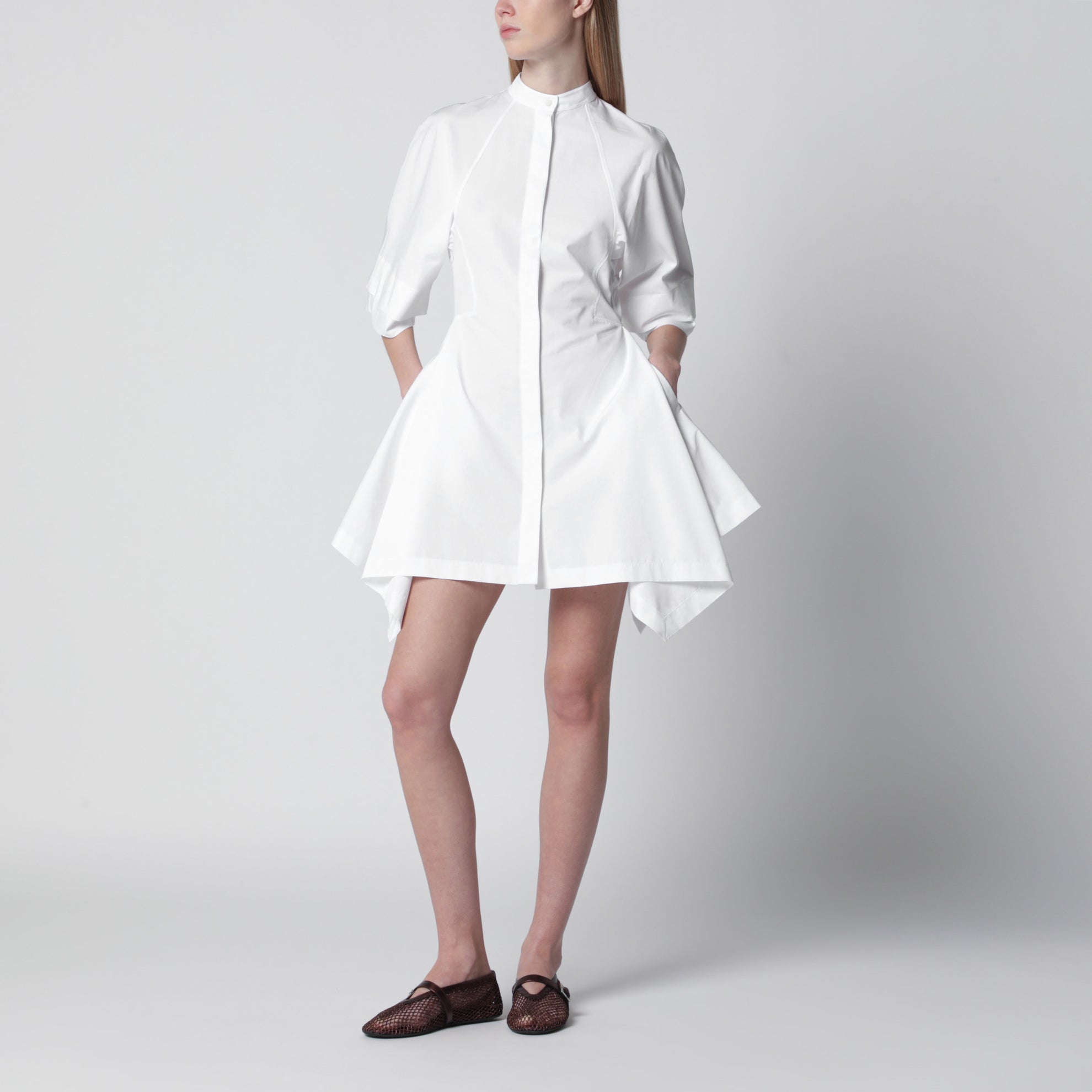 Robe courte à panneaux en popeline de coton blanche
