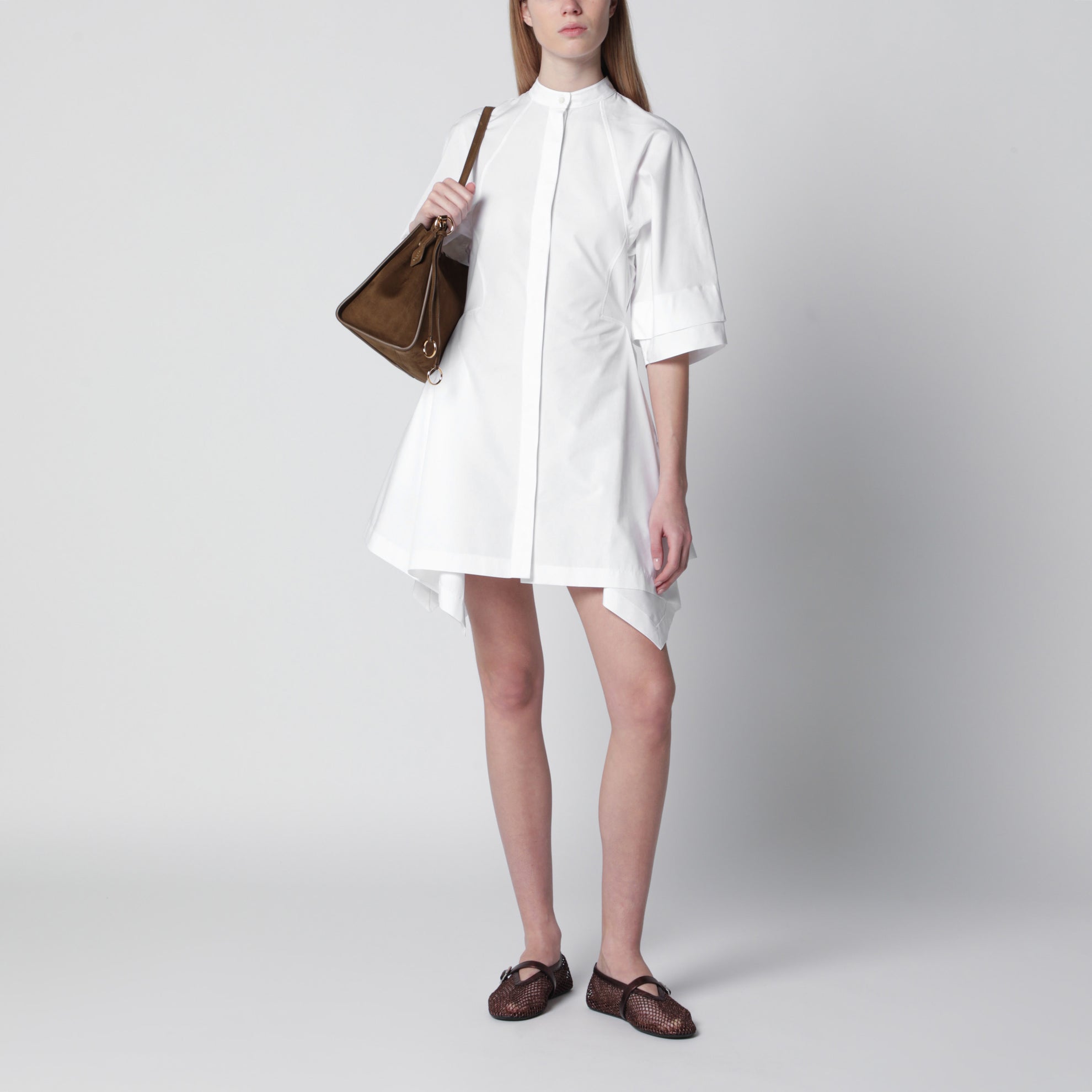 Robe courte à panneaux en popeline de coton blanche
