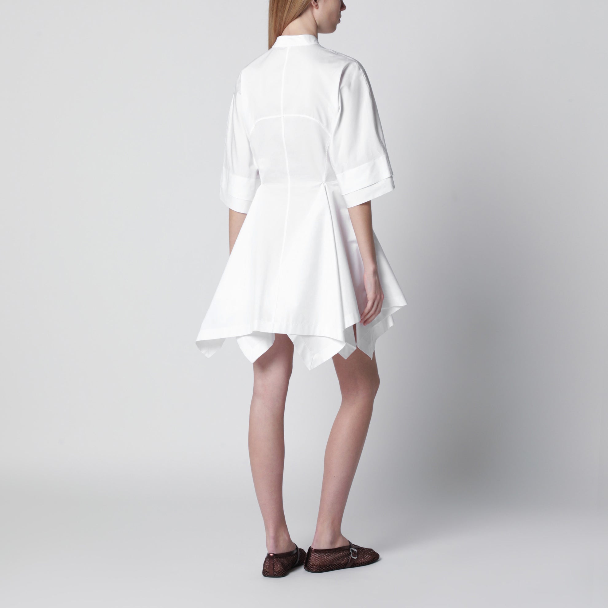 Robe courte à panneaux en popeline de coton blanche