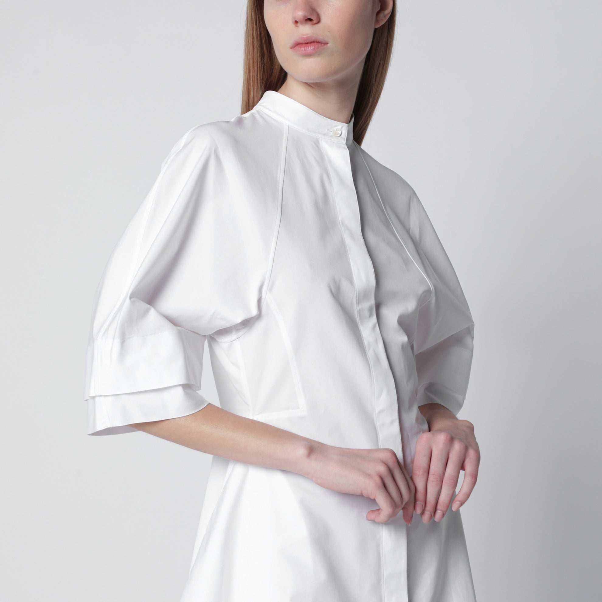 Robe courte à panneaux en popeline de coton blanche