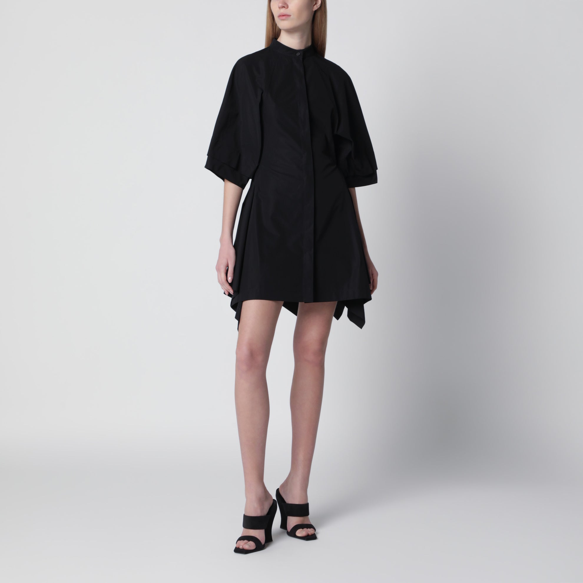 Panelled cotton poplin dress in black