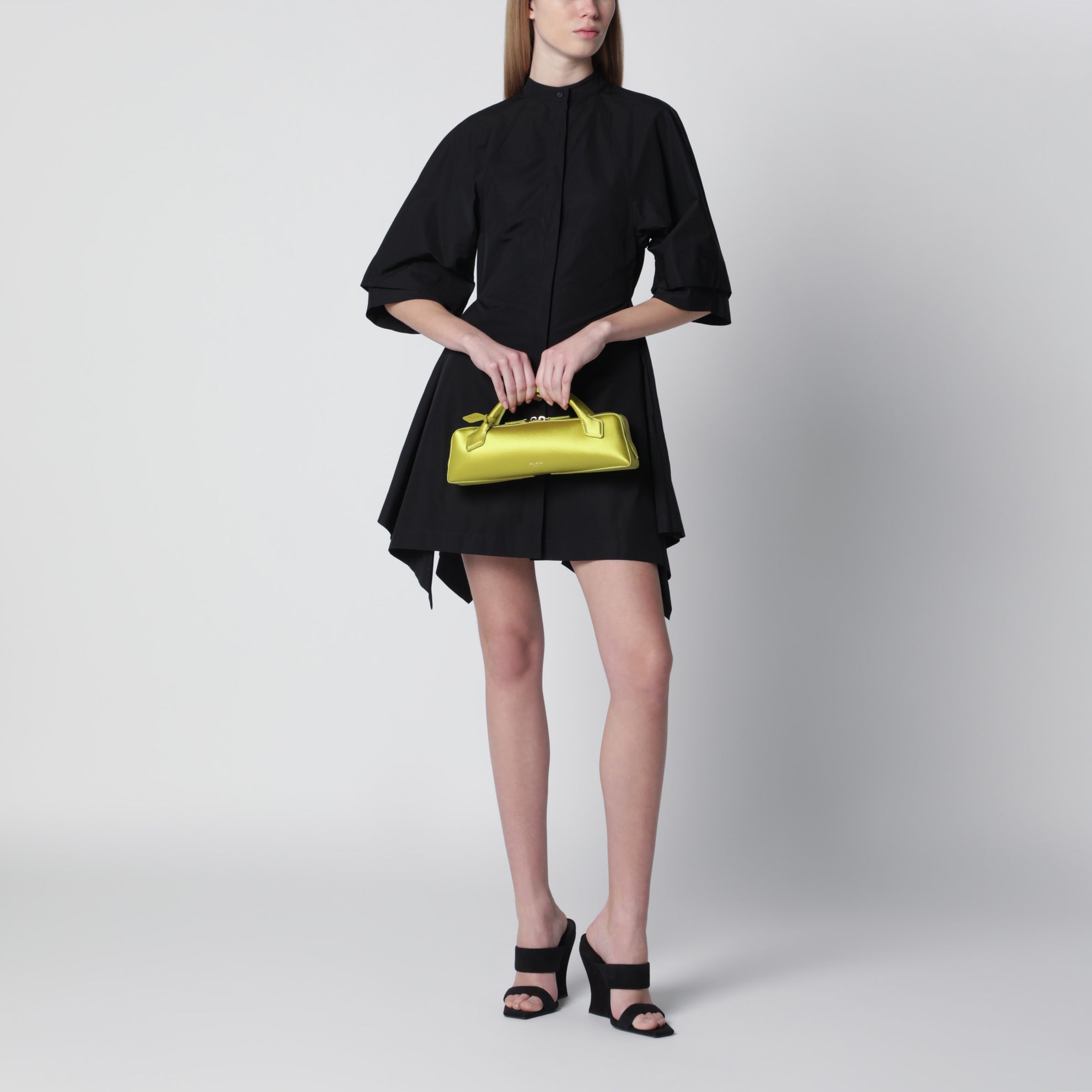Panelled cotton poplin dress in black
