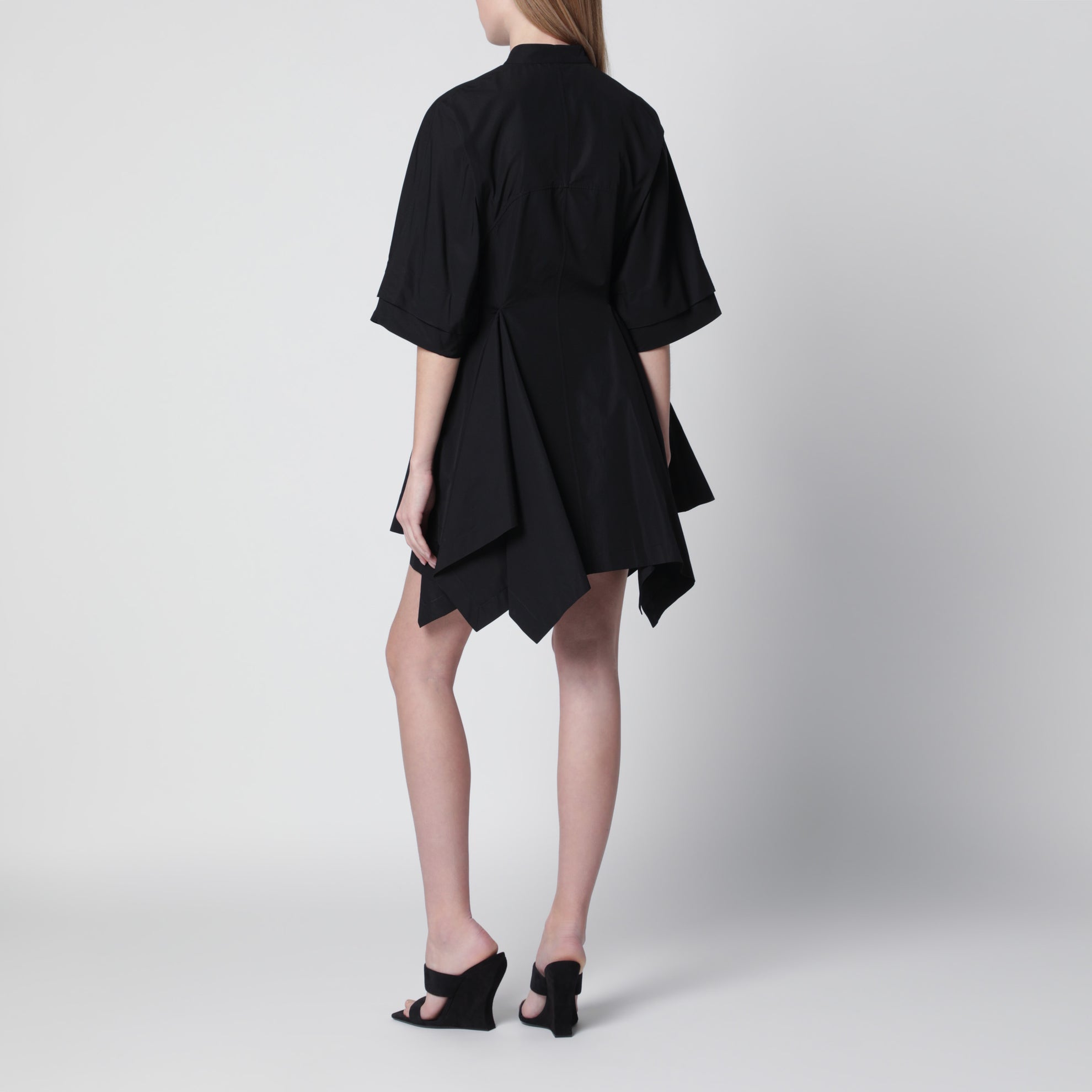 Panelled cotton poplin dress in black