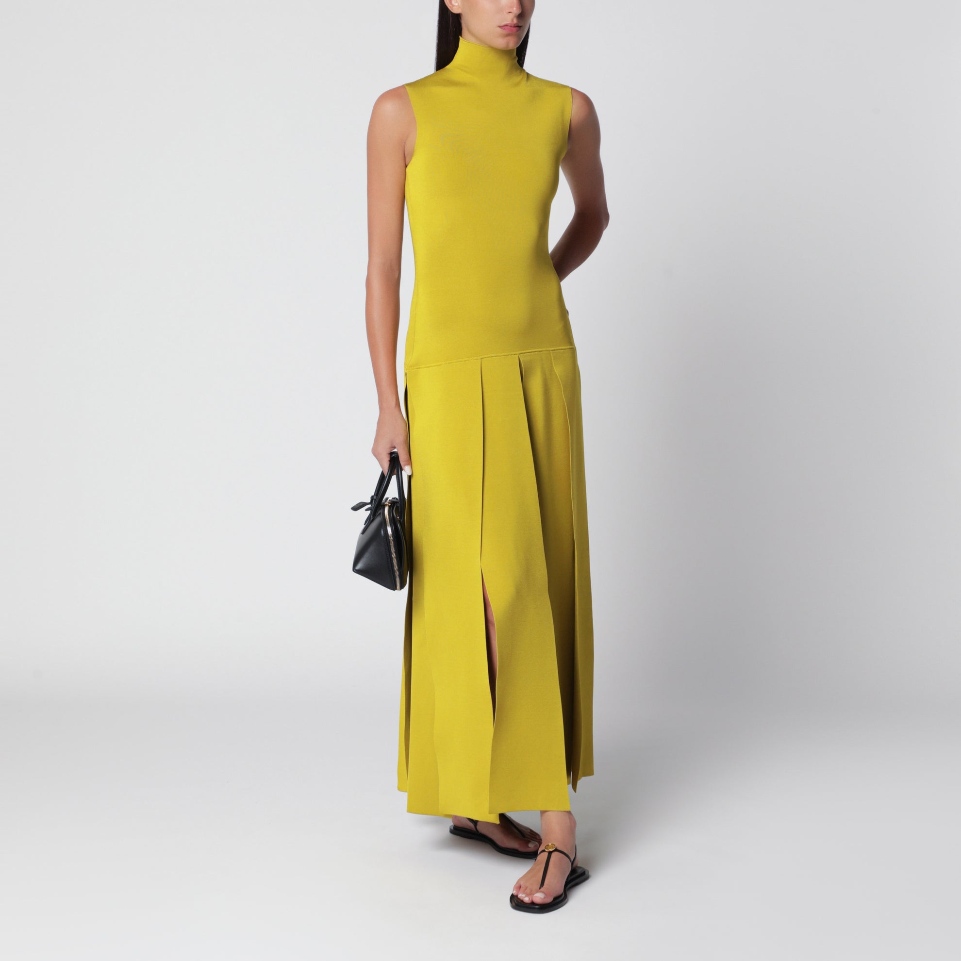 Robe maxi lime plissée en viscose