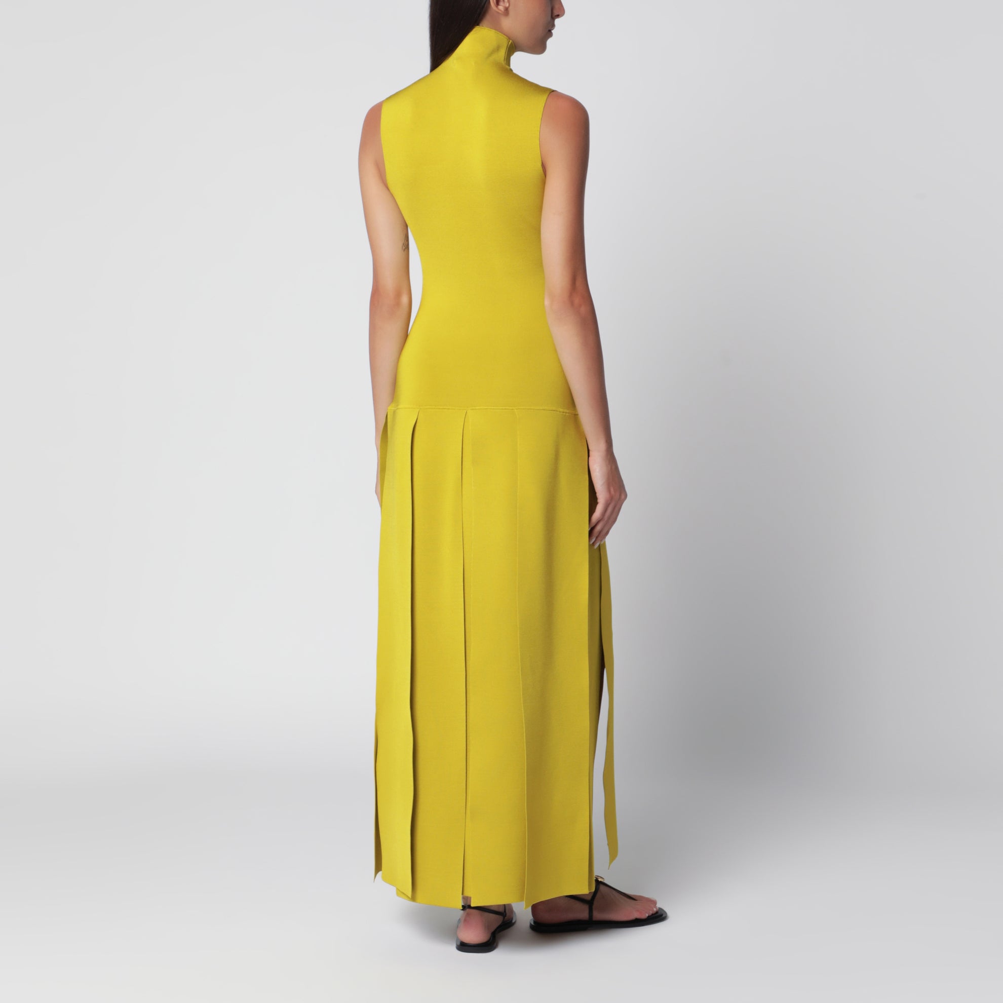 Robe maxi lime plissée en viscose