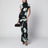 Drapiertes Kleid mit Sakura-Print aus Viskose, schwarz/aqua