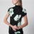 Drapiertes Kleid mit Sakura-Print aus Viskose, schwarz/aqua