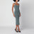 Robe body-conscious gris-vert en mélange de soie