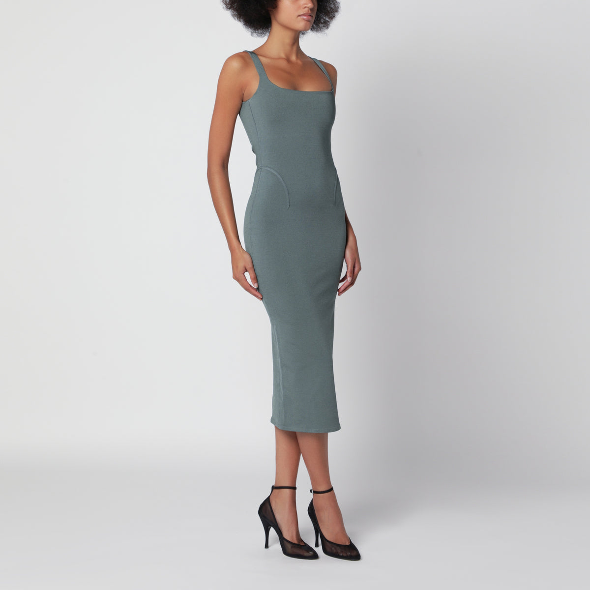 Grey-green body-conscious dress in silk blend