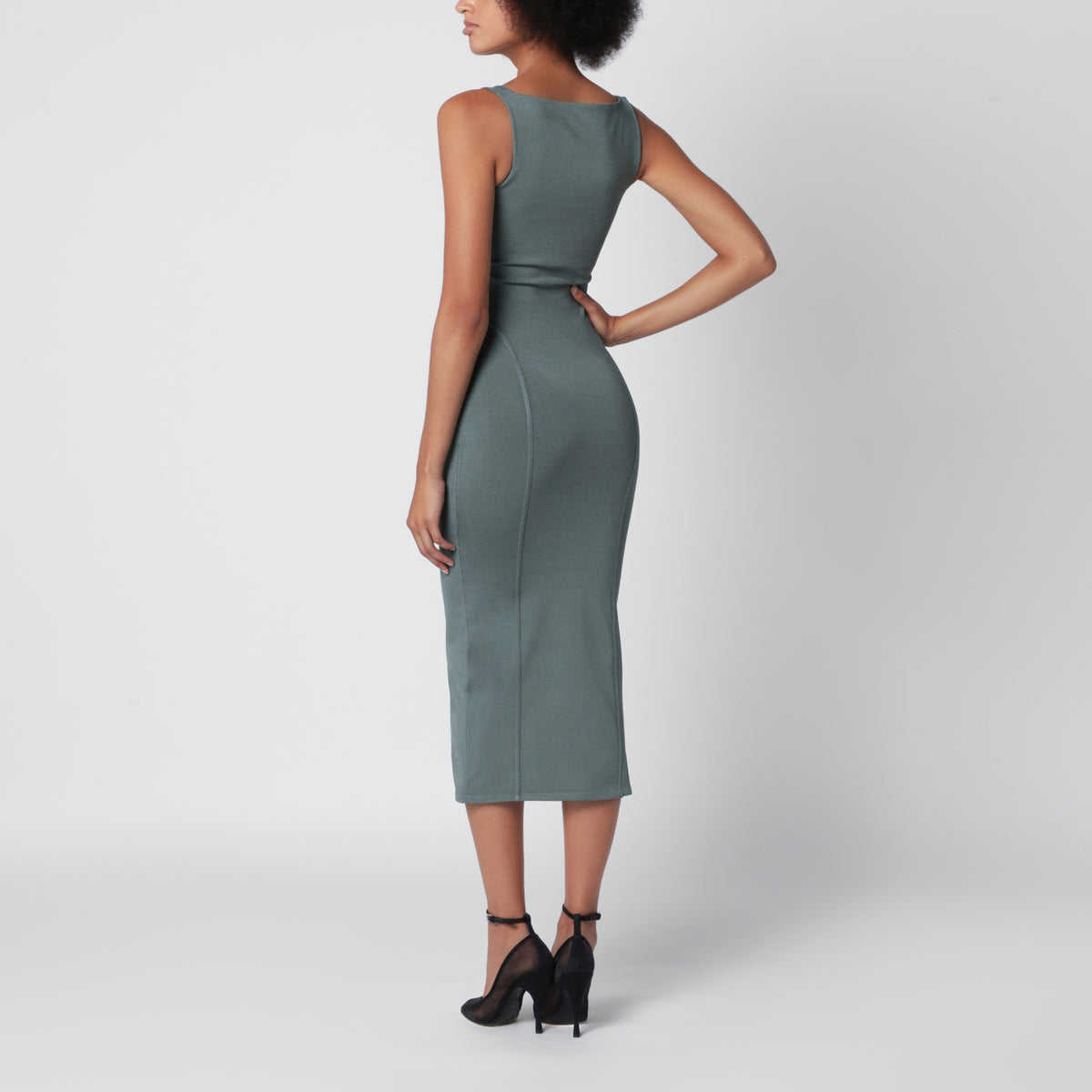 Grey-green body-conscious dress in silk blend