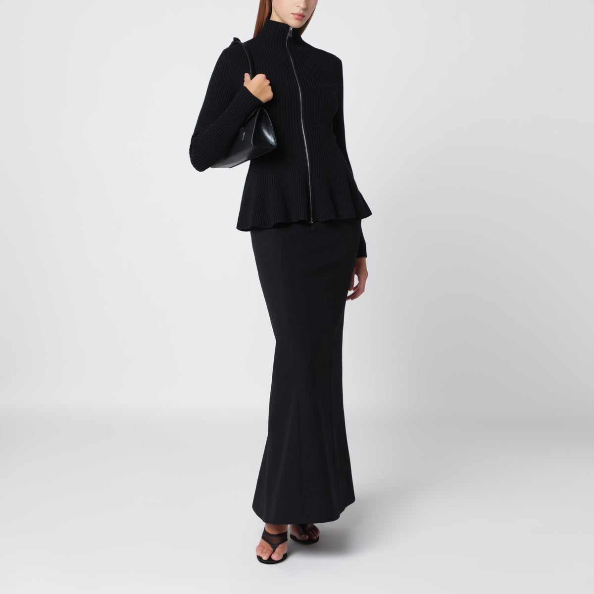 Black zip-up cardigan in wool blend