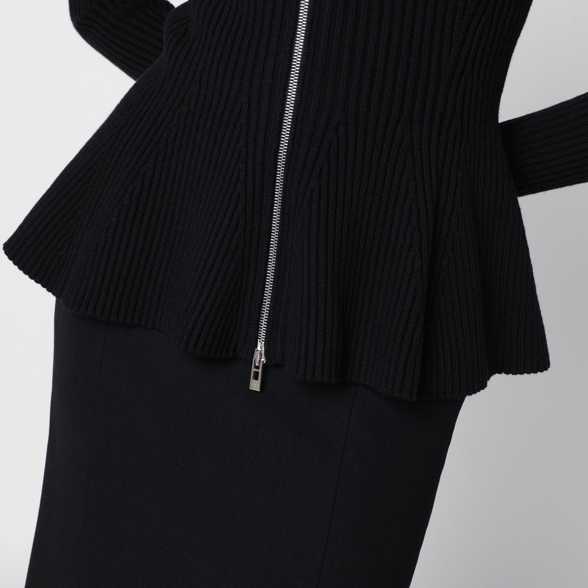 Black zip-up cardigan in wool blend