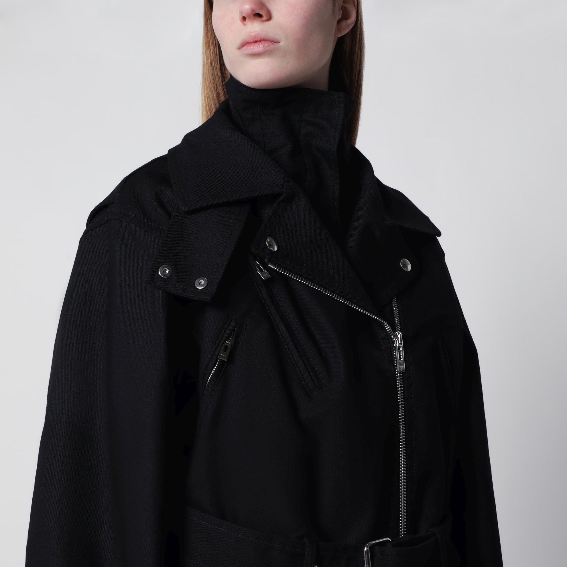 Black cotton biker jacket