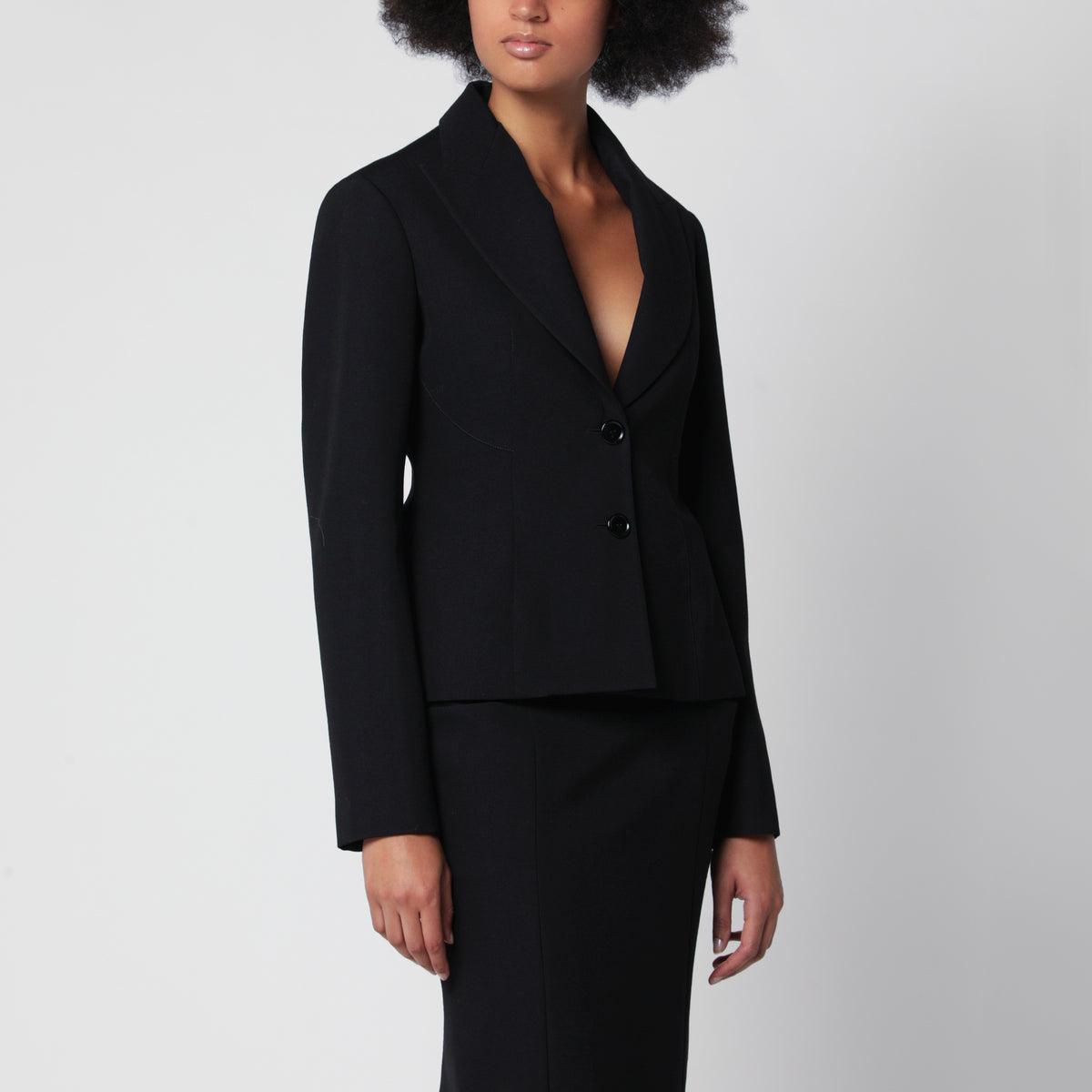 Black single-breasted wool jacket