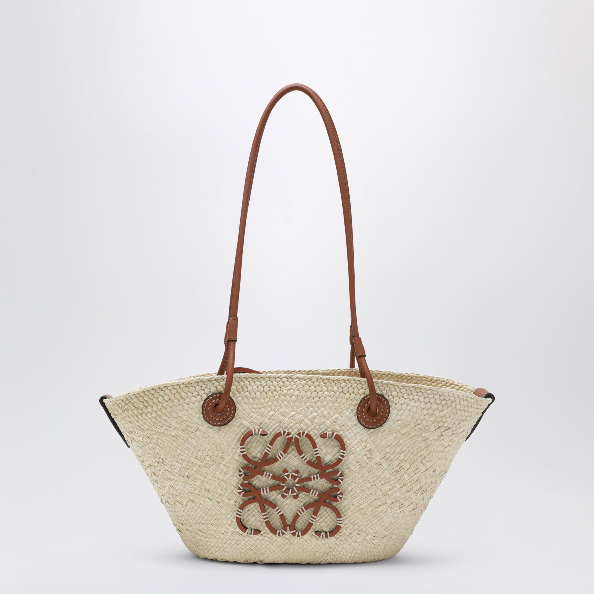 Small Anagram basket bag in iraca palm and leather