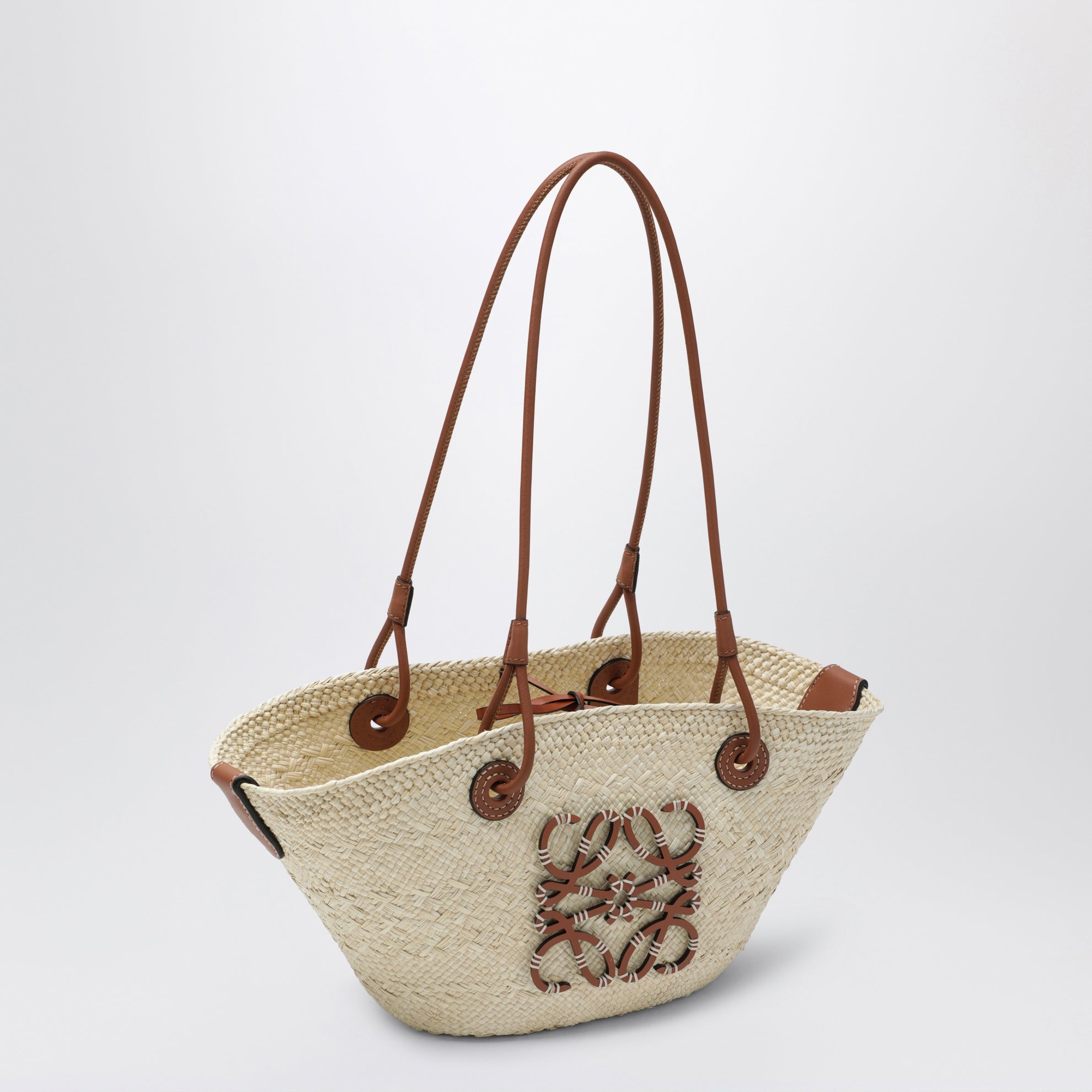 Small Anagram basket bag in iraca palm and leather