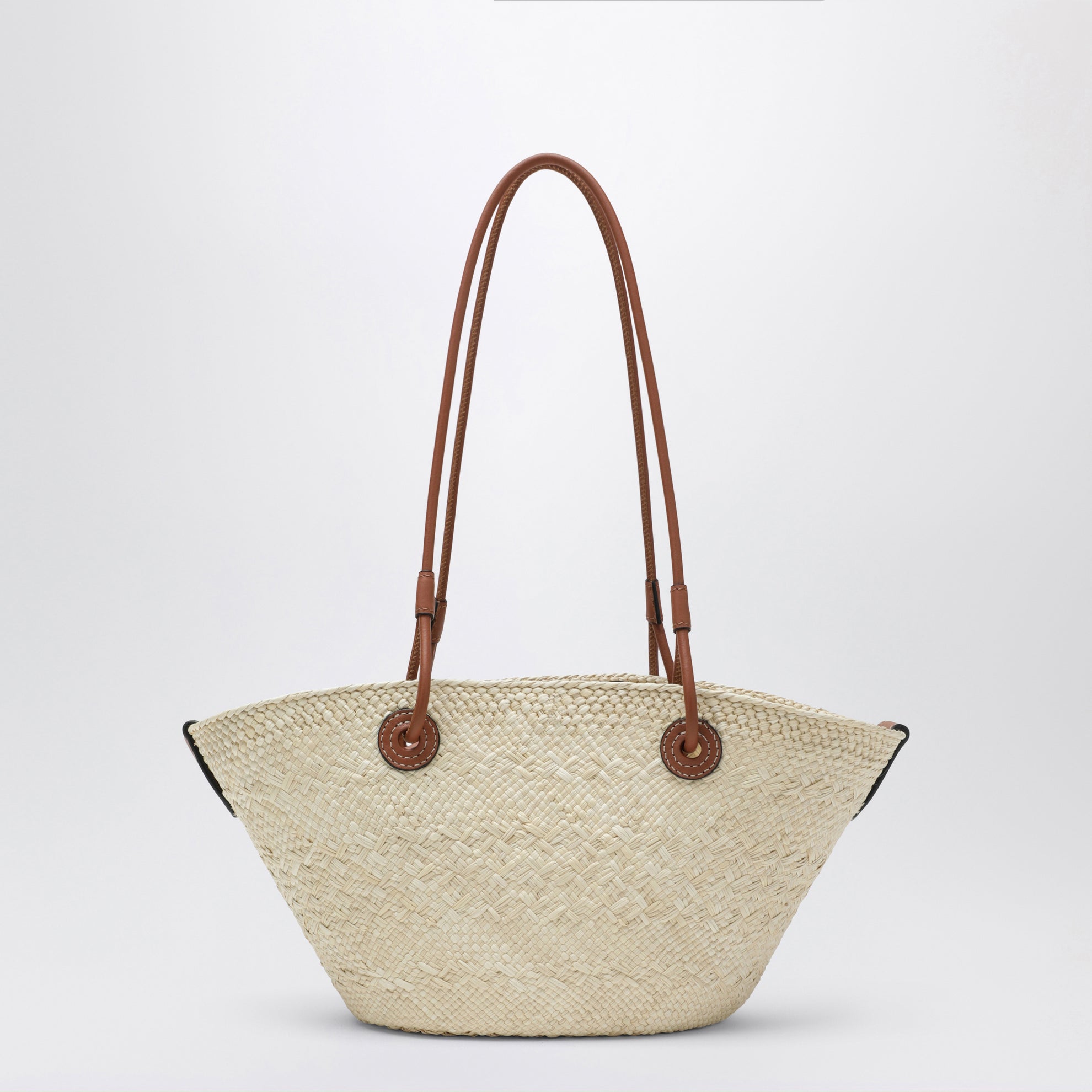 Small Anagram basket bag in iraca palm and leather
