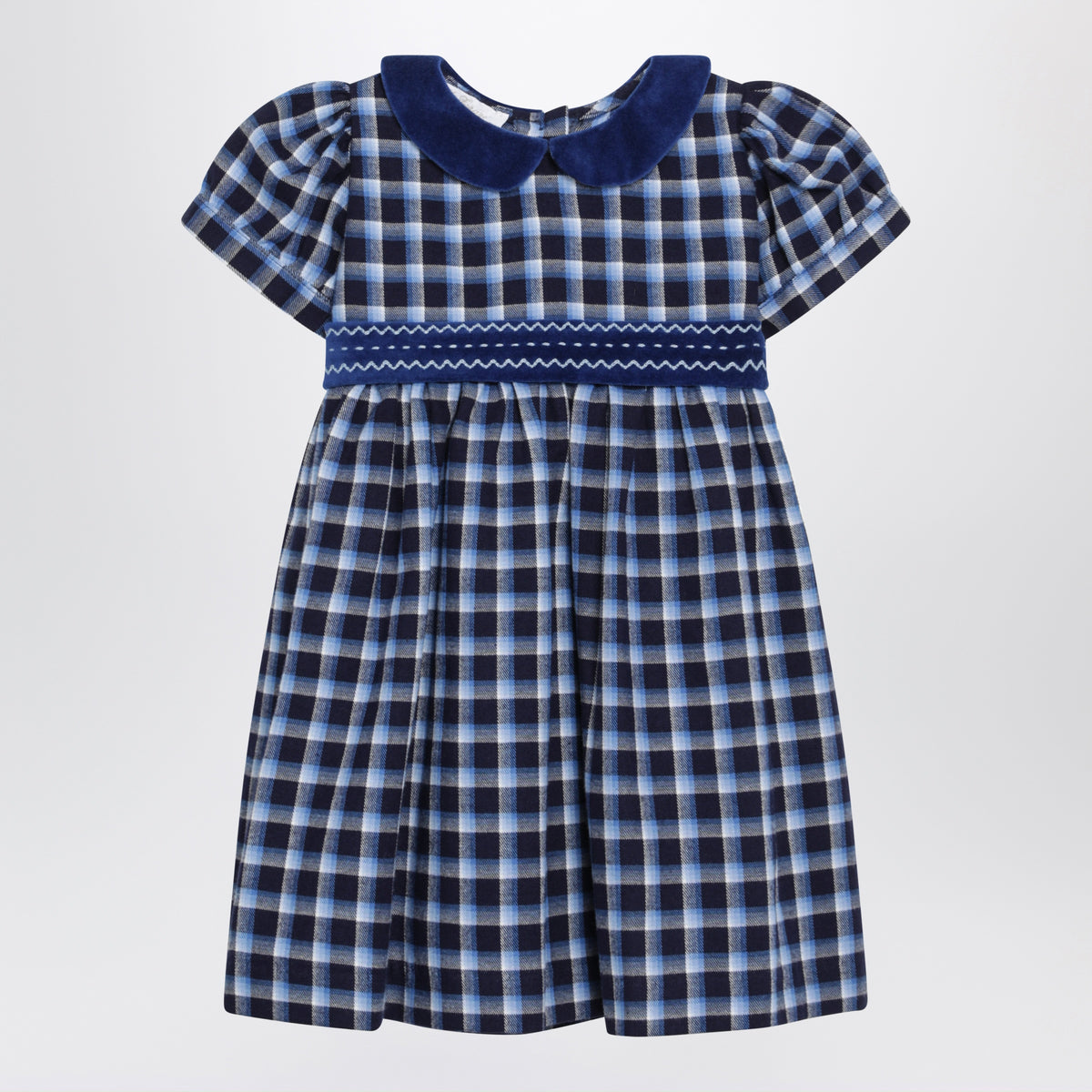 Blue/light blue check motif dress in cotton