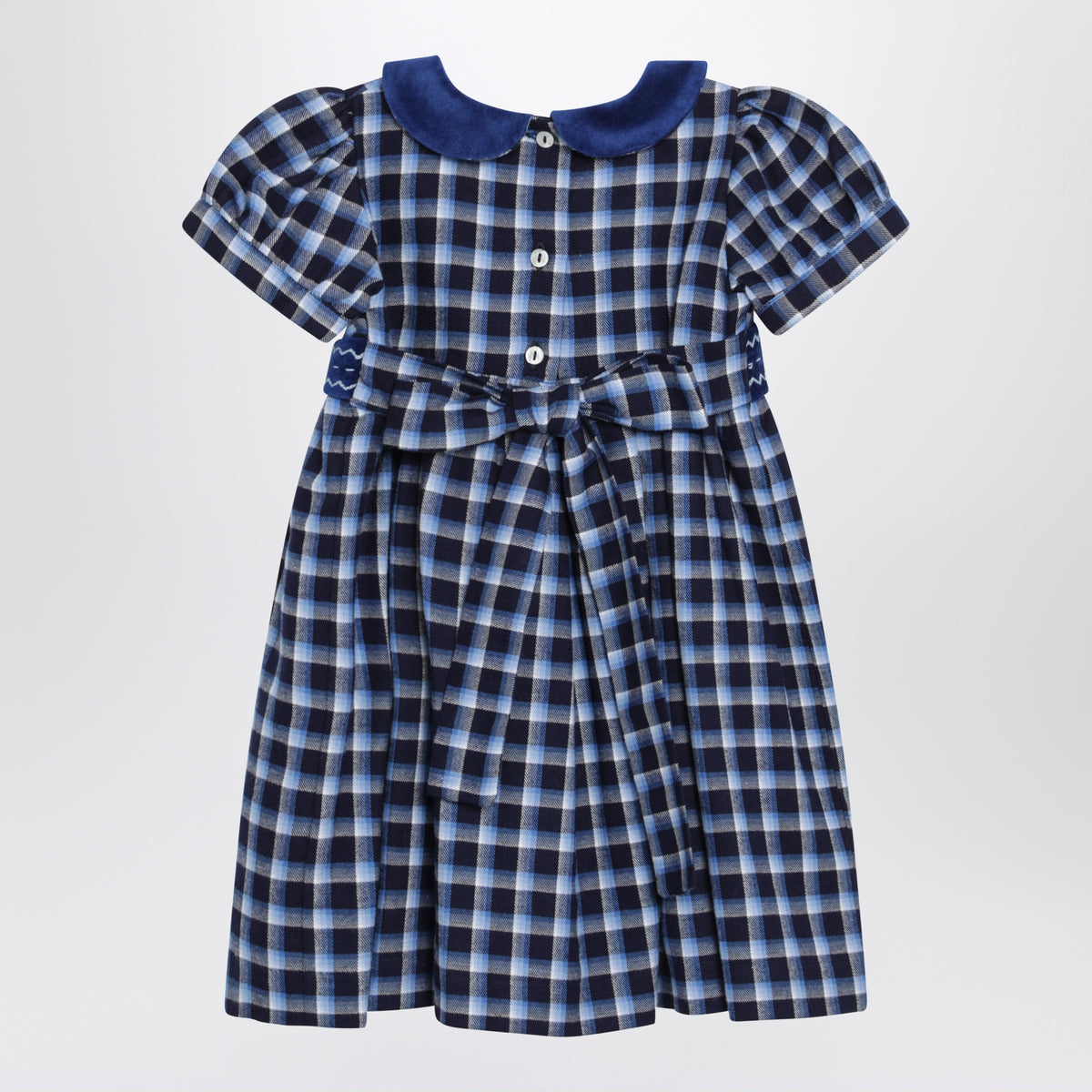Blue/light blue check motif dress in cotton