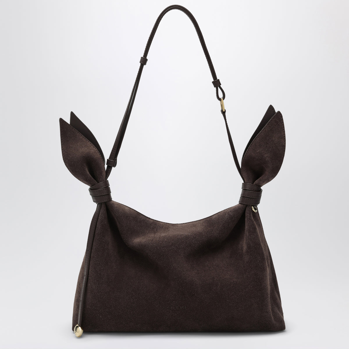 Borsa Scarf media marrone in pelle scamosciata