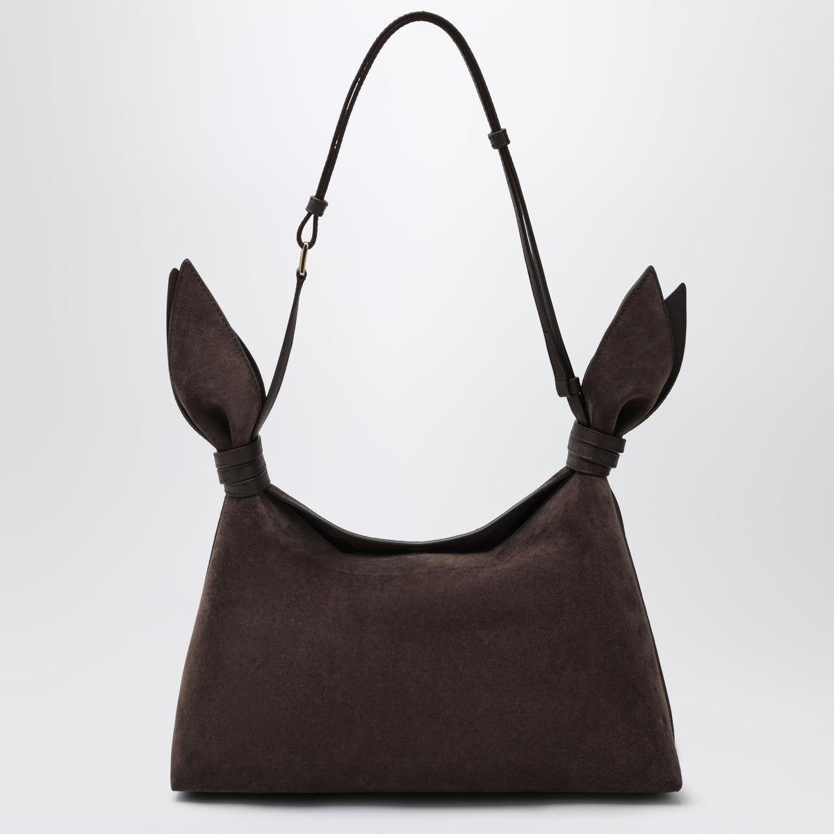 Borsa Scarf media marrone in pelle scamosciata