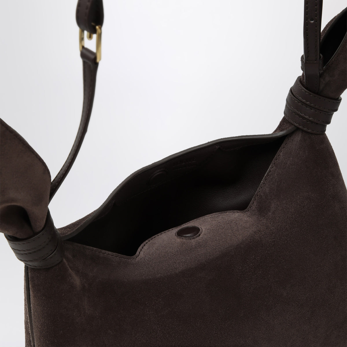 Borsa Scarf media marrone in pelle scamosciata