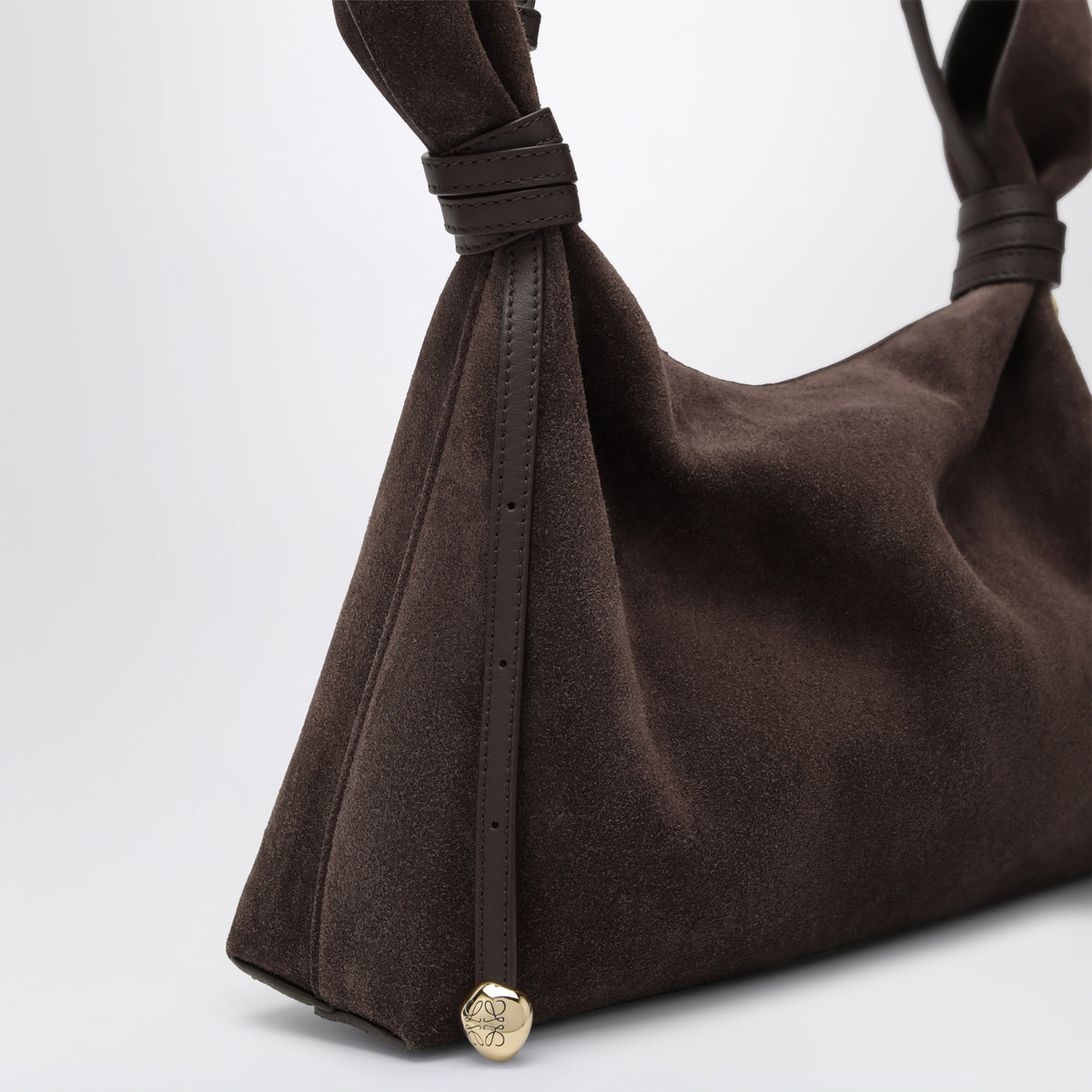 Borsa Scarf media marrone in pelle scamosciata