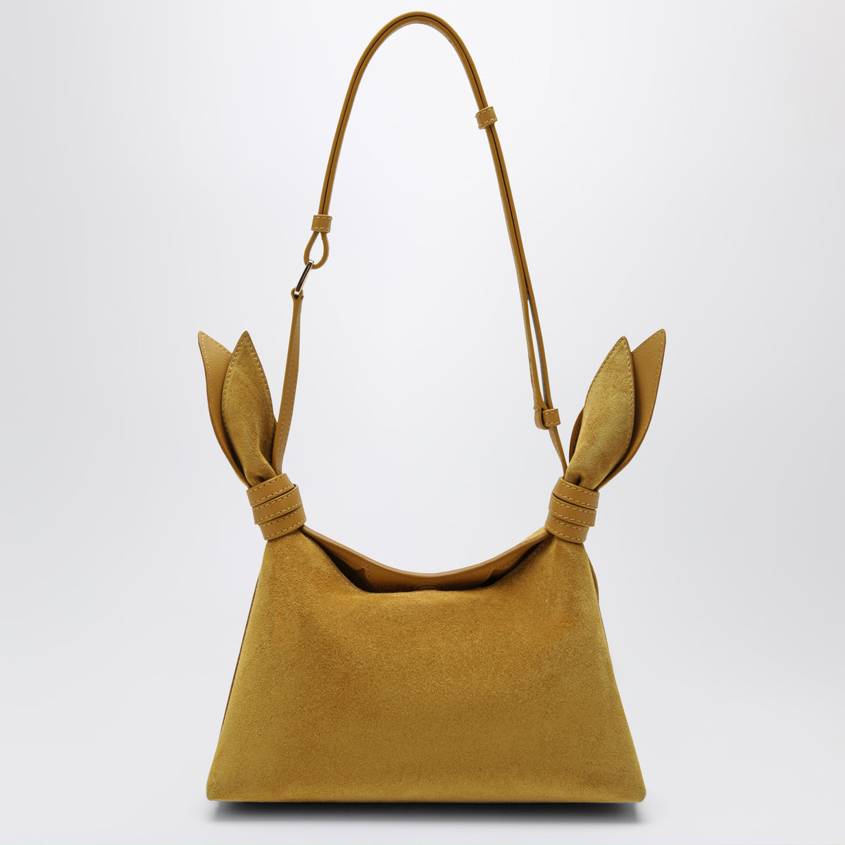 Borsa Scarf mini color ocra in pelle scamosciata