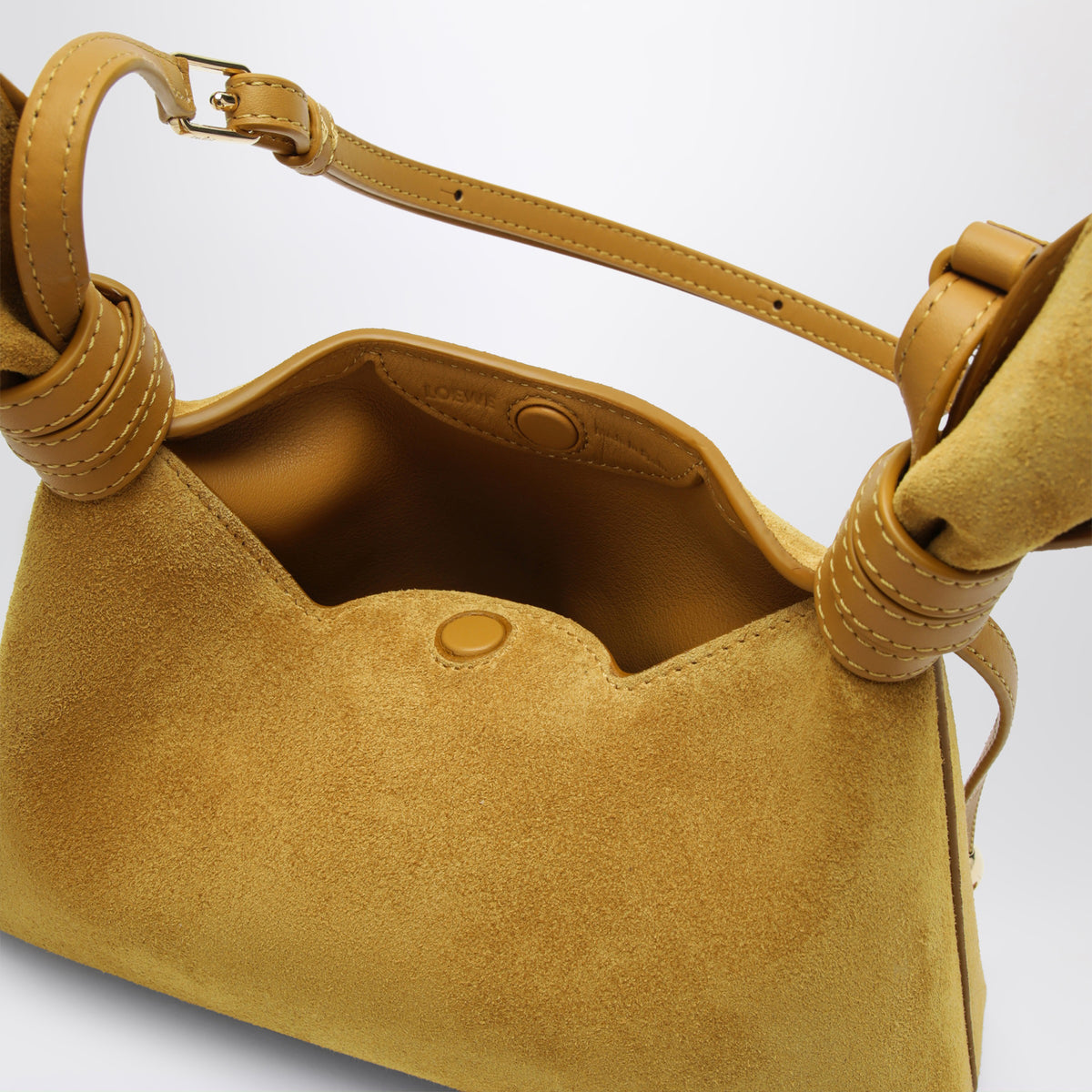 Borsa Scarf mini color ocra in pelle scamosciata
