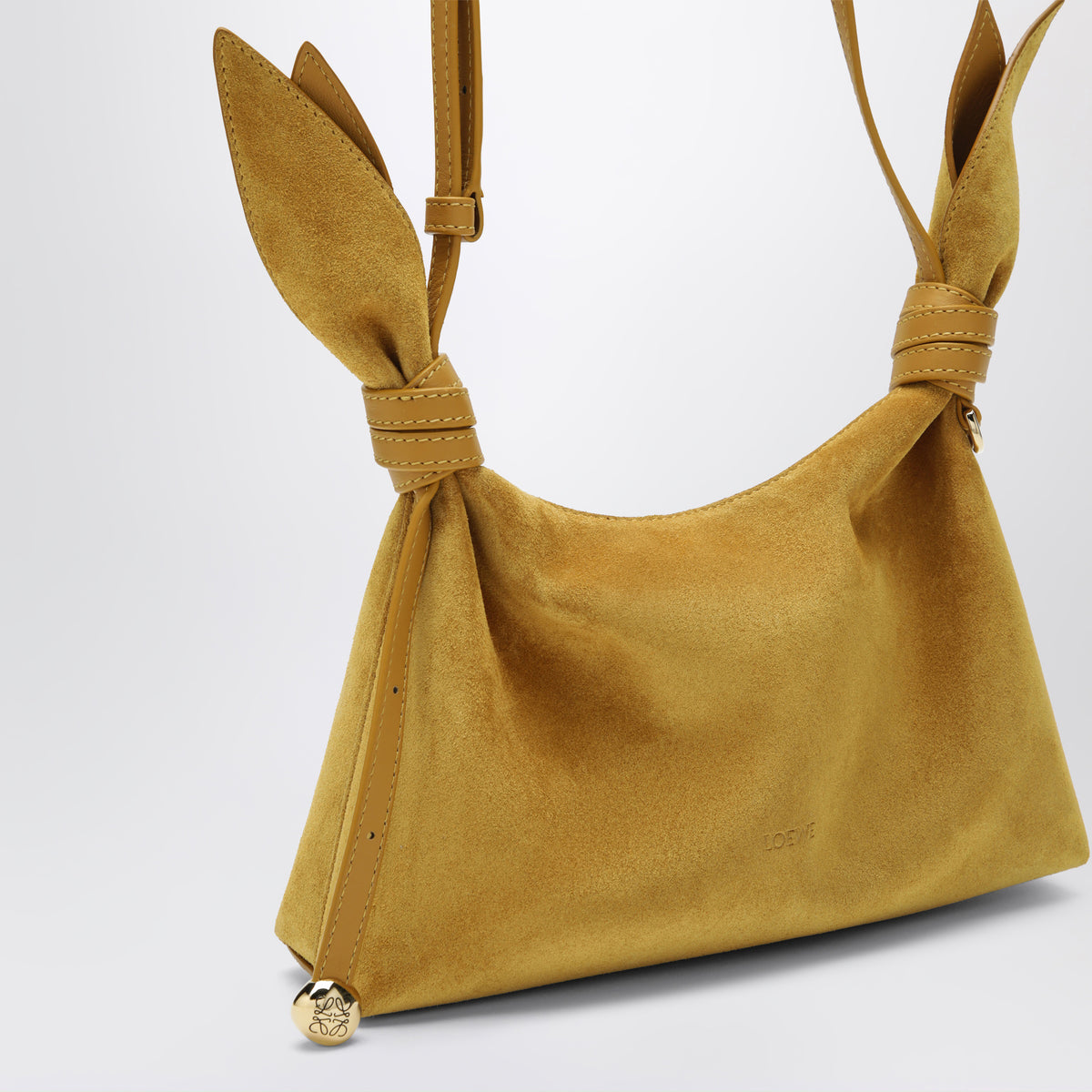 Borsa Scarf mini color ocra in pelle scamosciata
