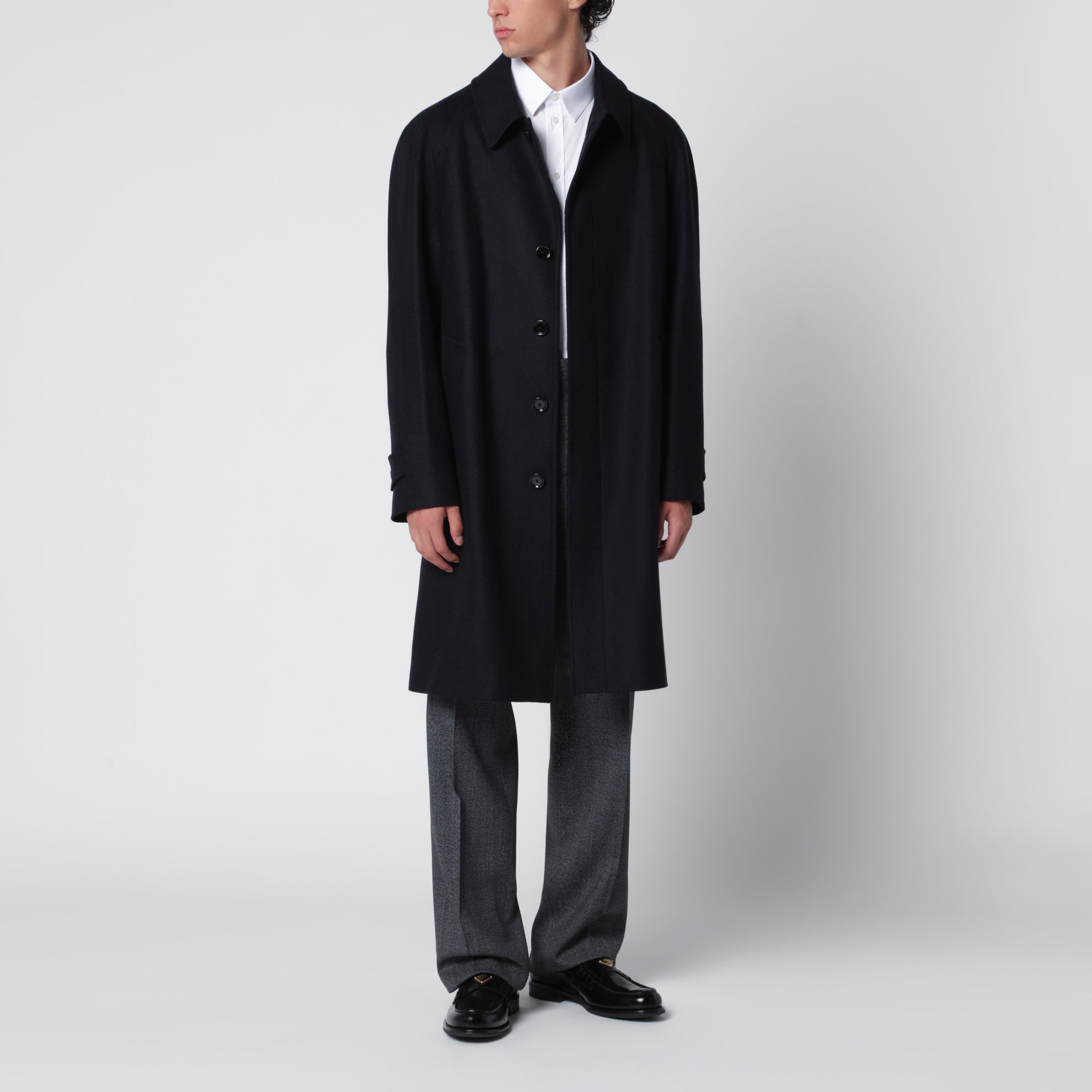 Grey single-breasted coat in wool and cashmere