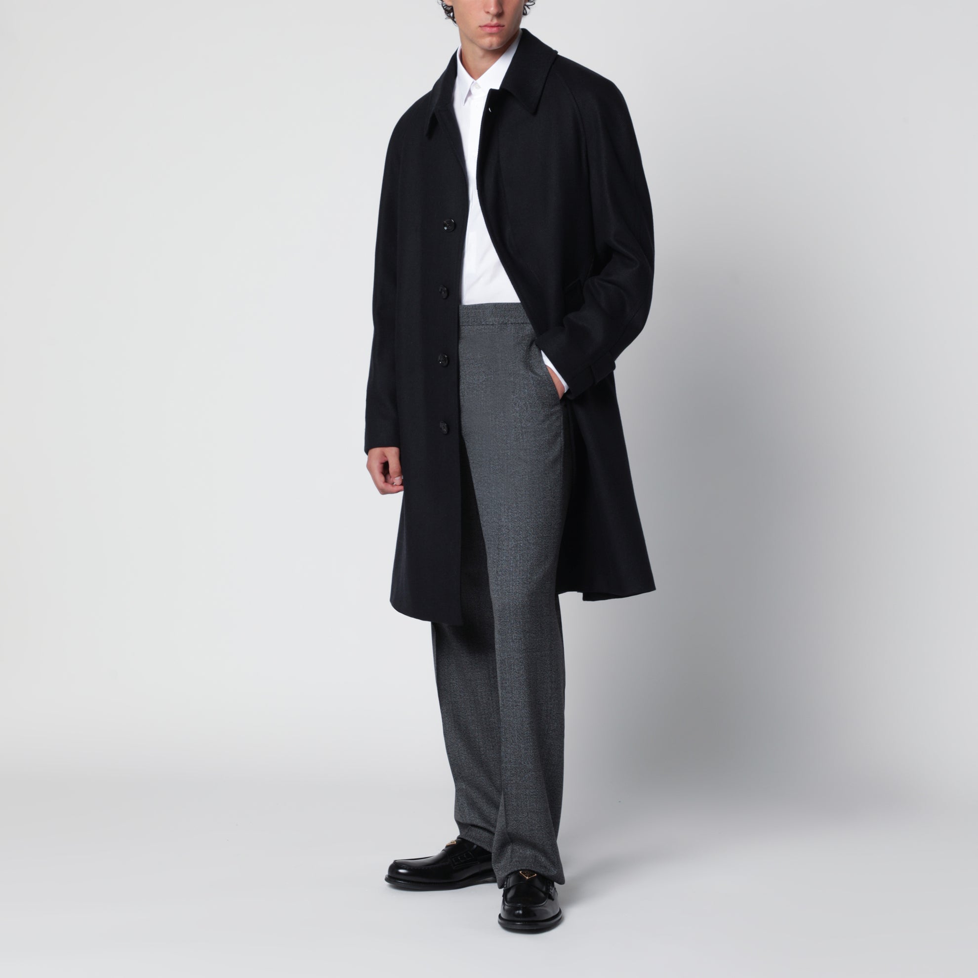 Grey single-breasted coat in wool and cashmere