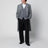 Grey double-breasted coat in wool with herringbone pattern