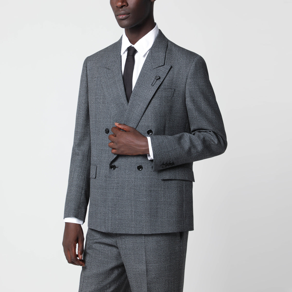 Grey double-breasted Prince of Wales check jacket
