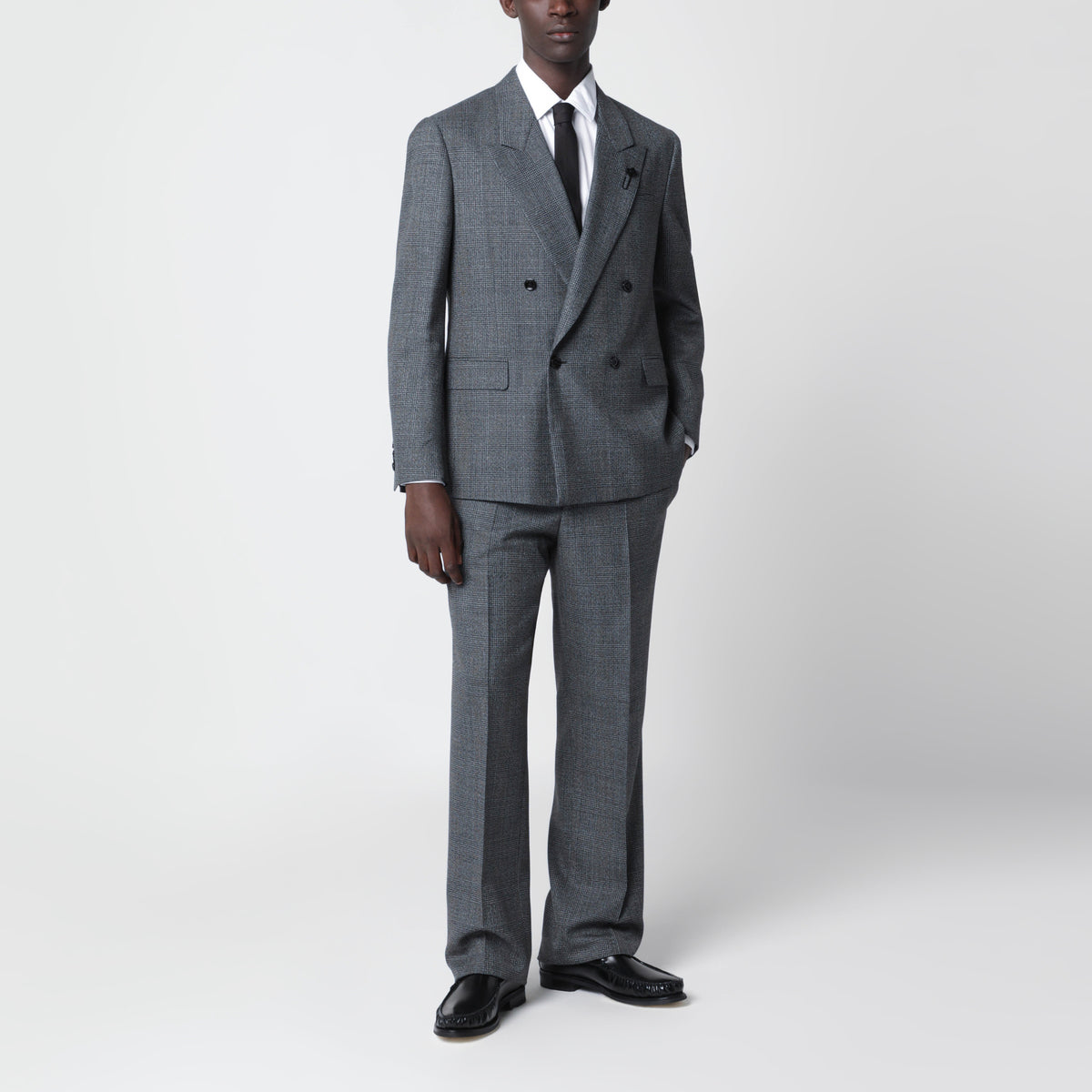 Grey double-breasted Prince of Wales check jacket