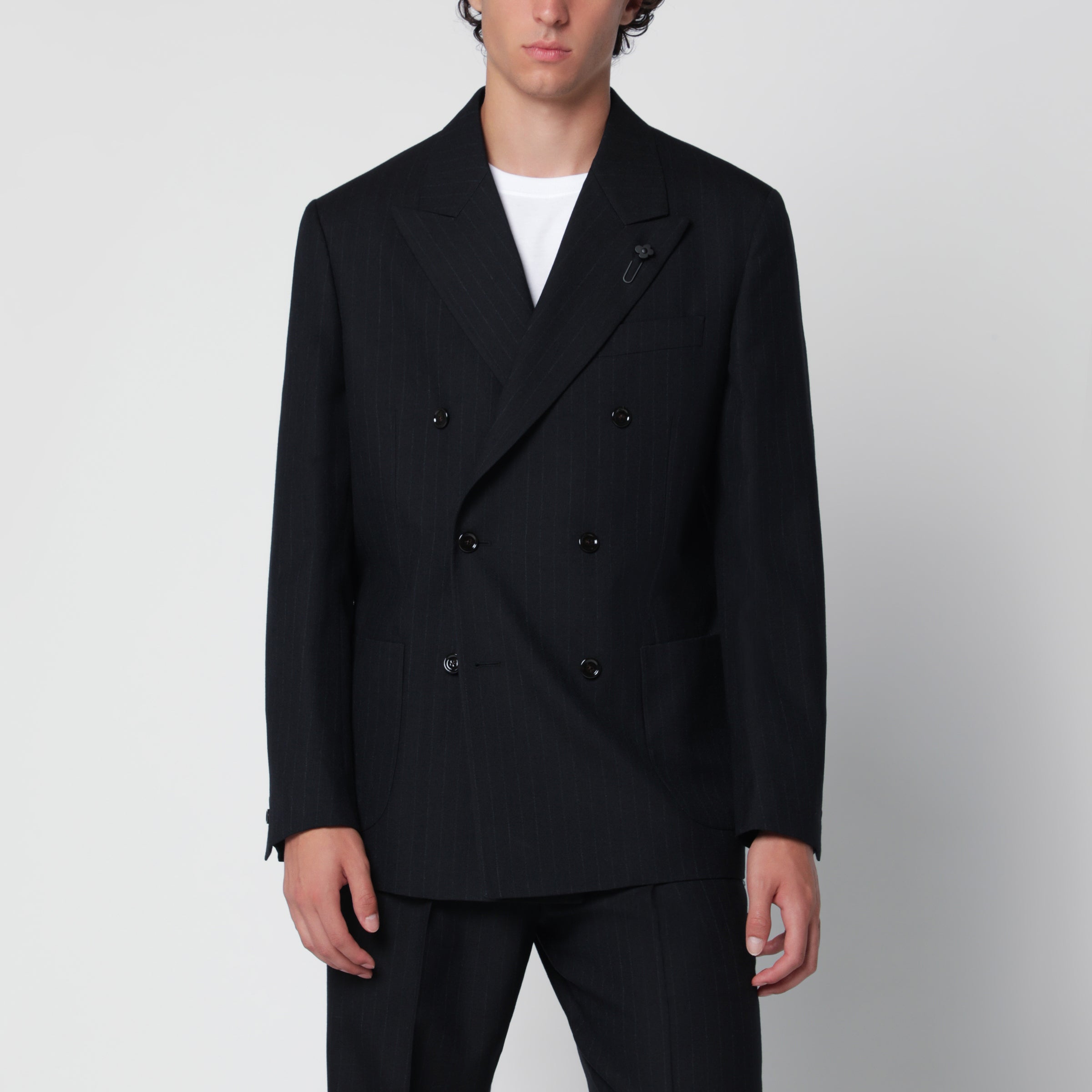 Lardini Blue double-breasted jacket in wool with pinstripe pattern