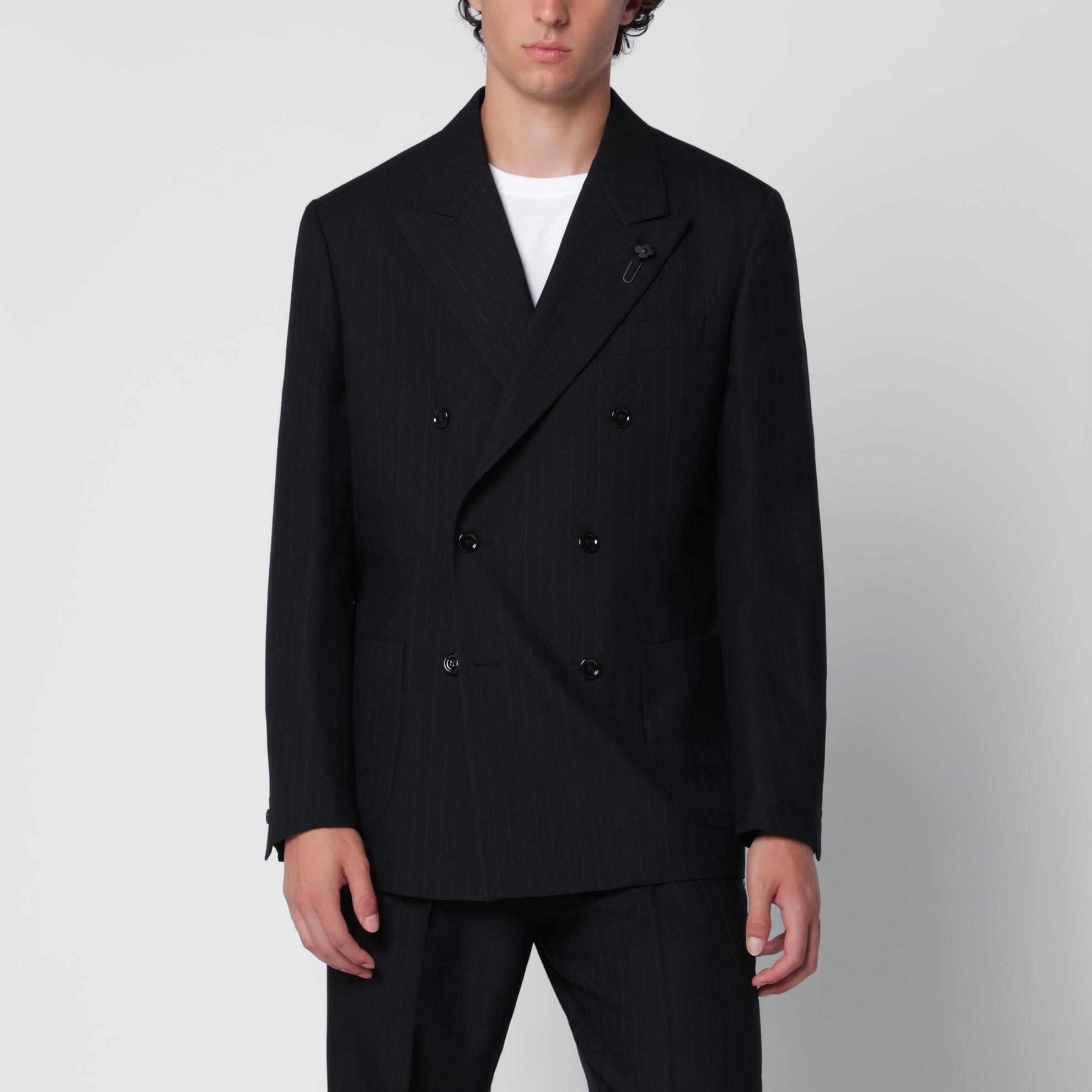 Blue double-breasted jacket in wool with pinstripe pattern