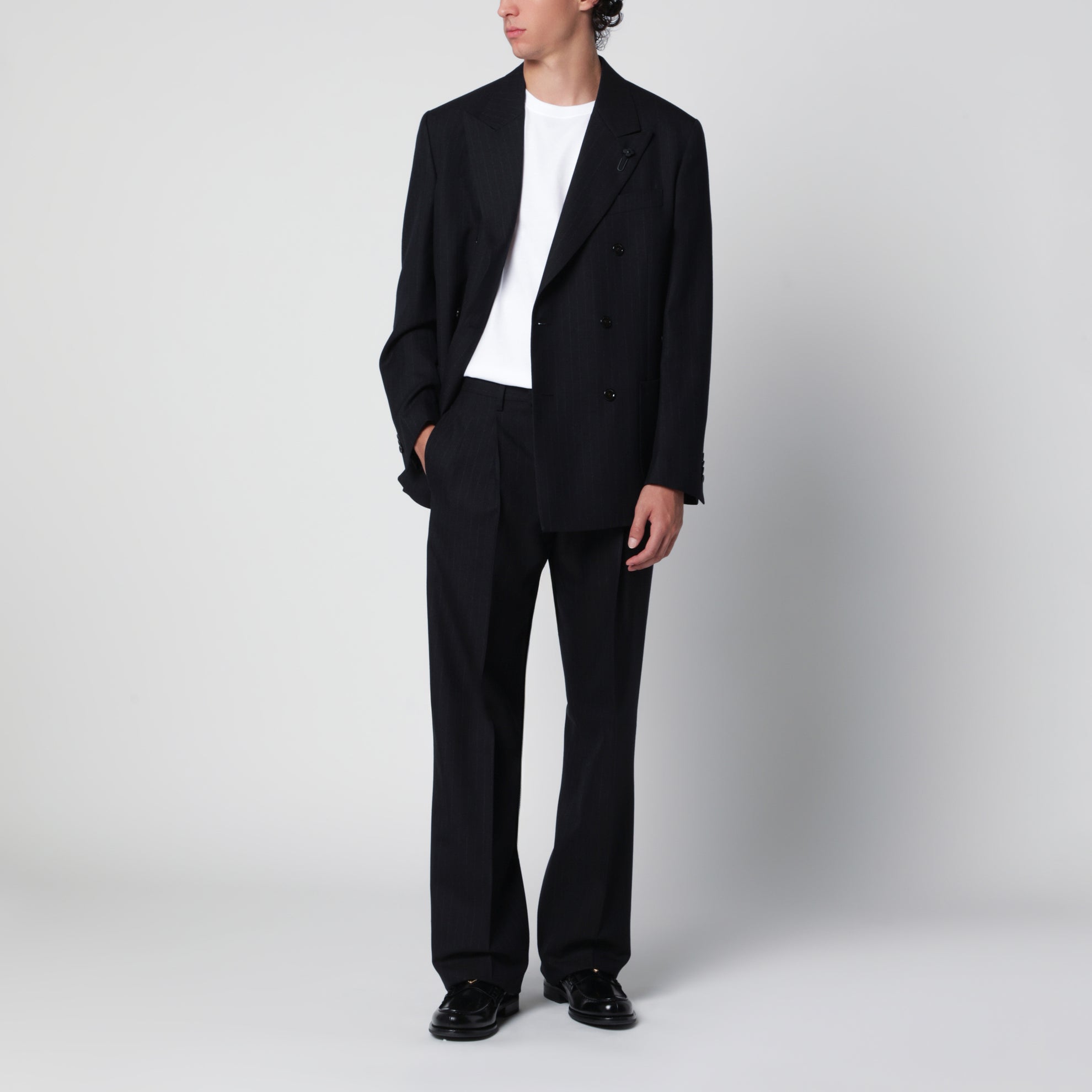 Blue double-breasted jacket in wool with pinstripe pattern
