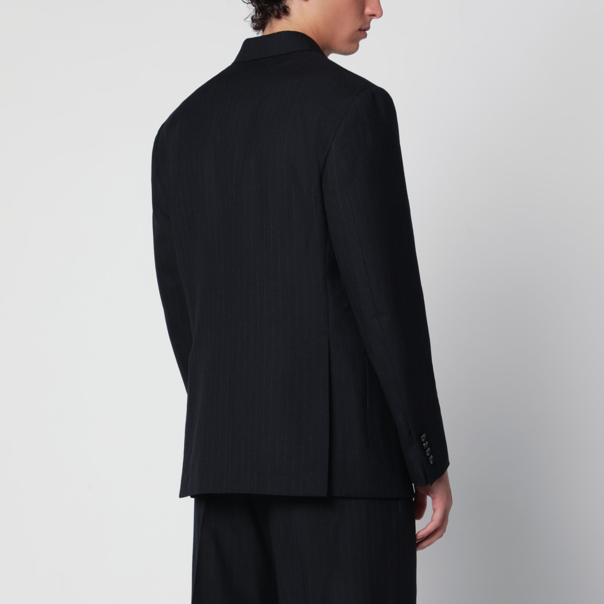 Blue double-breasted jacket in wool with pinstripe pattern