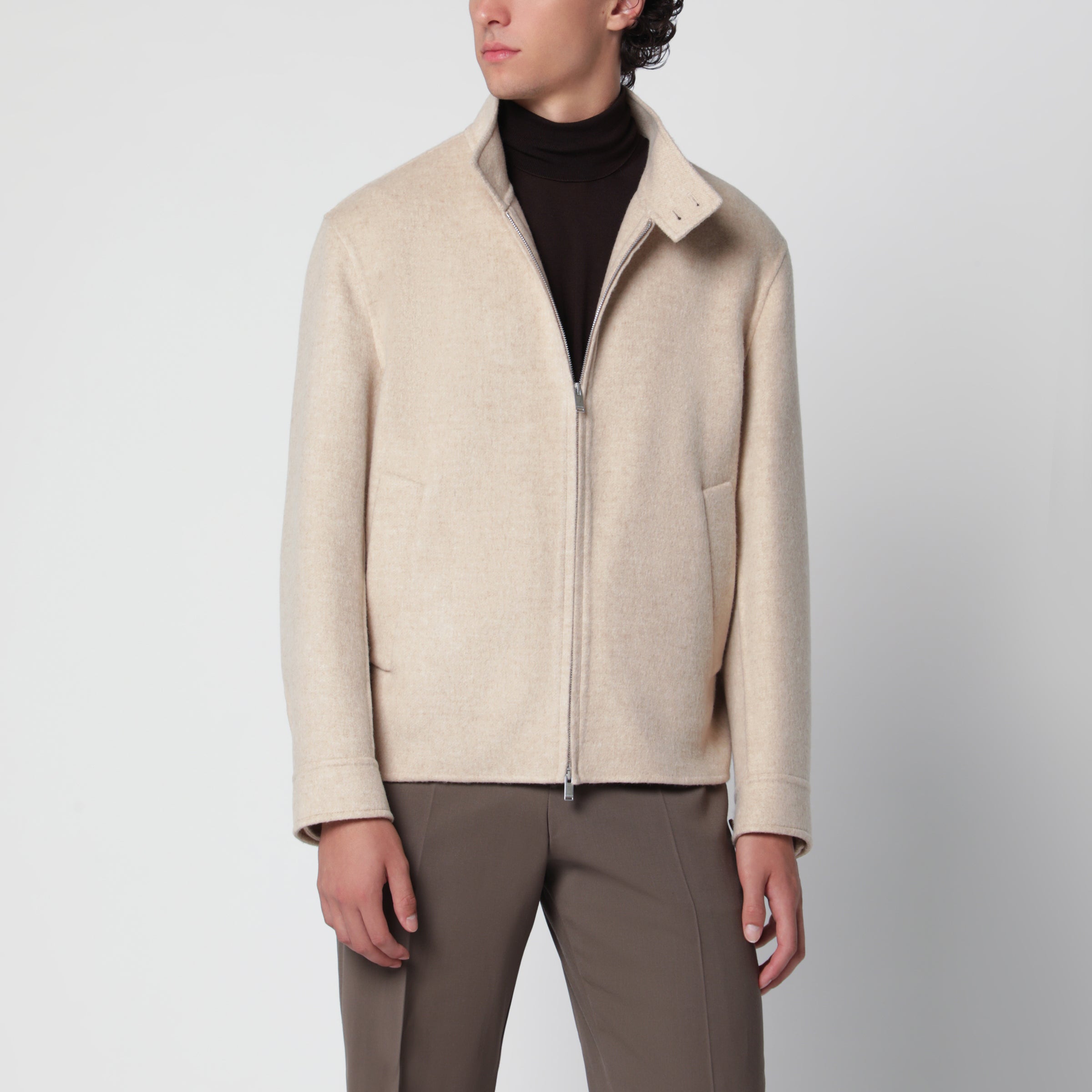 Lardini Beige zip-up jacket in wool and cashmere | TheDoubleF