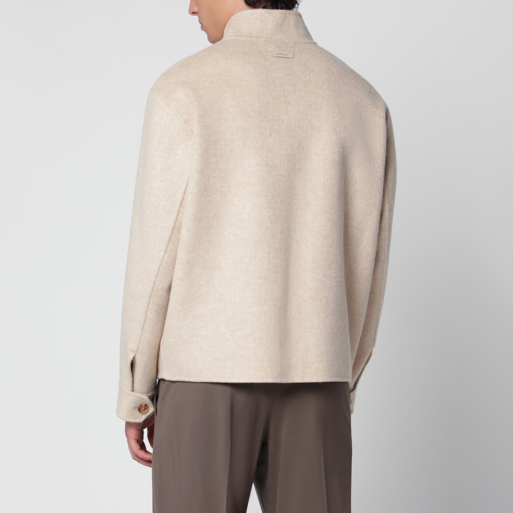 Giacca con zip beige in lana e cashmere