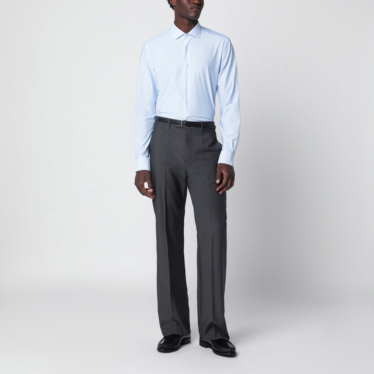 Hellblau/weiß gestreiftes Active Hemd aus Twill