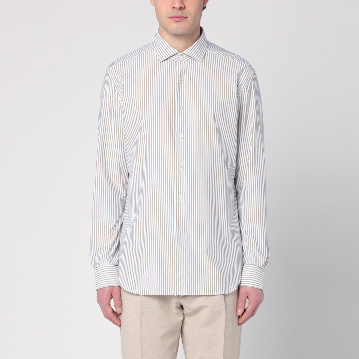 Chemise rayée blanc/beige