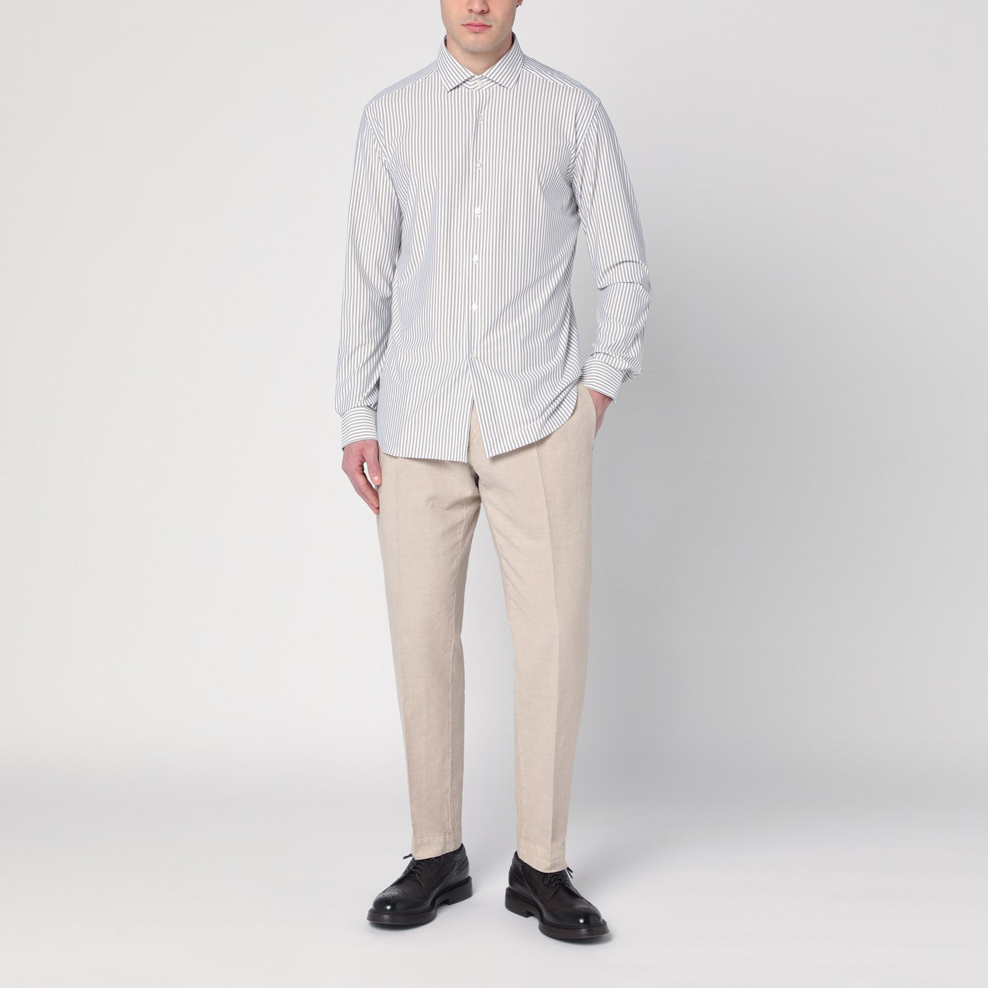 Chemise rayée blanc/beige