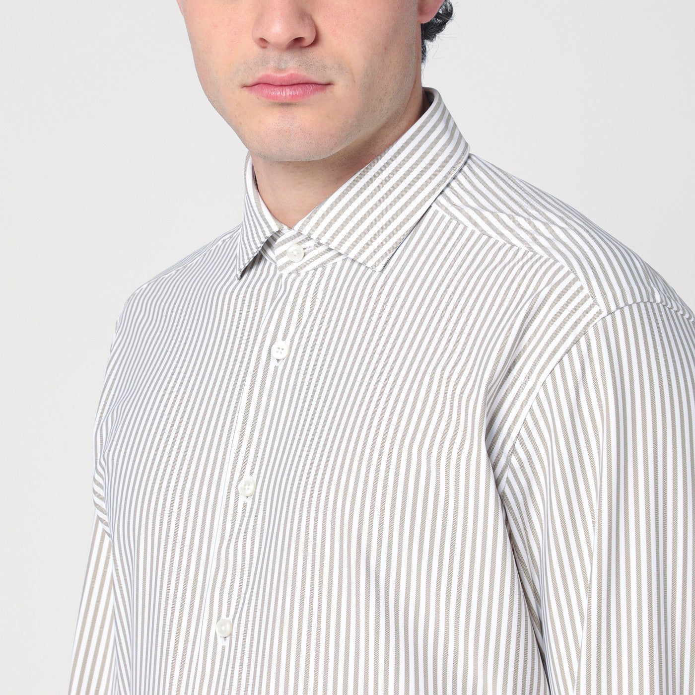 Chemise rayée blanc/beige