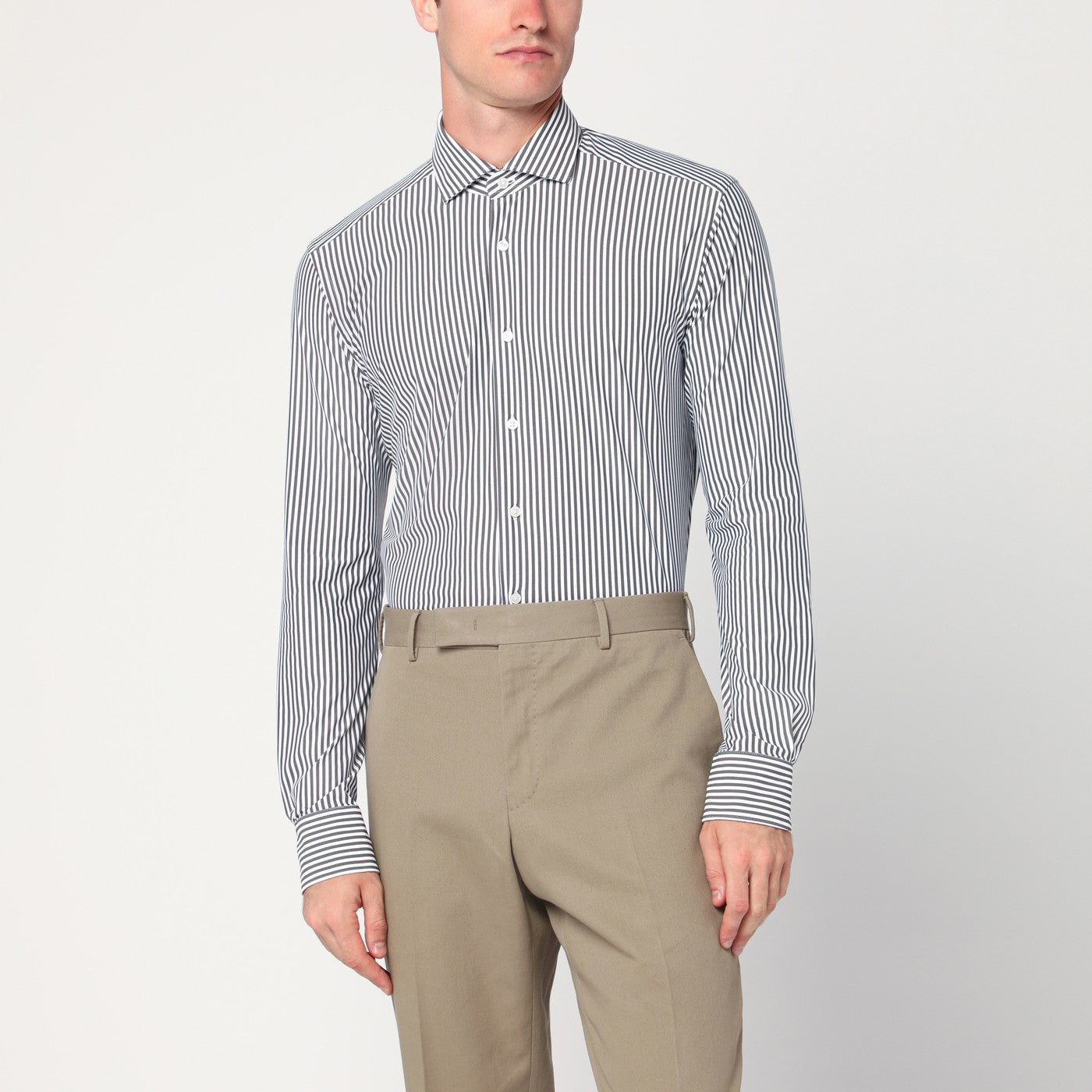 Weißes gestreiftes Active-Hemd Tailor Fit