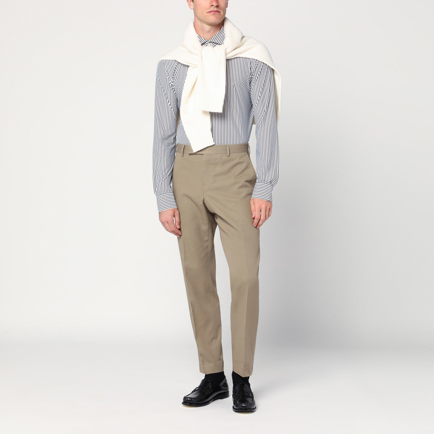 Weißes gestreiftes Active-Hemd Tailor Fit