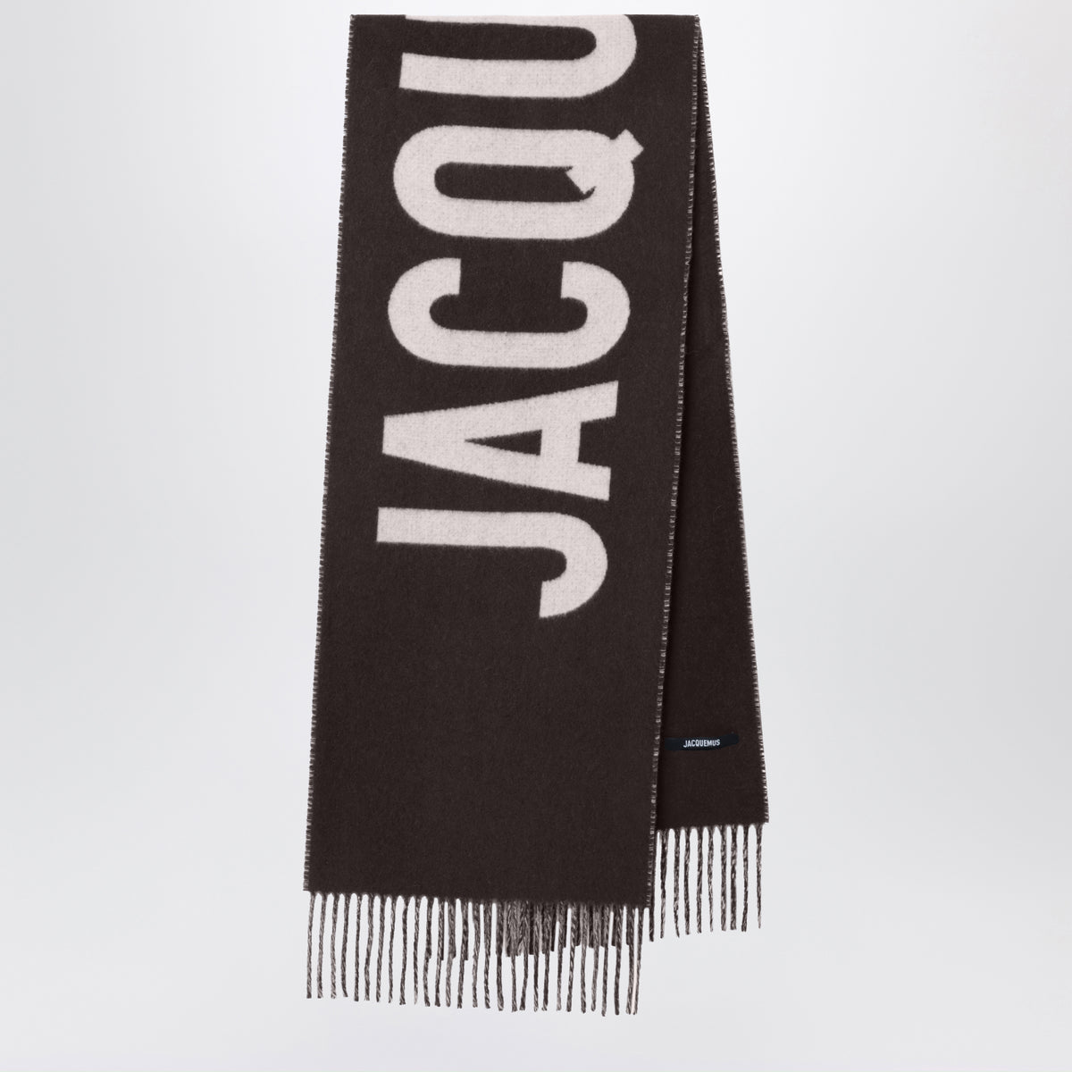 Dark brown wool scarf with logo